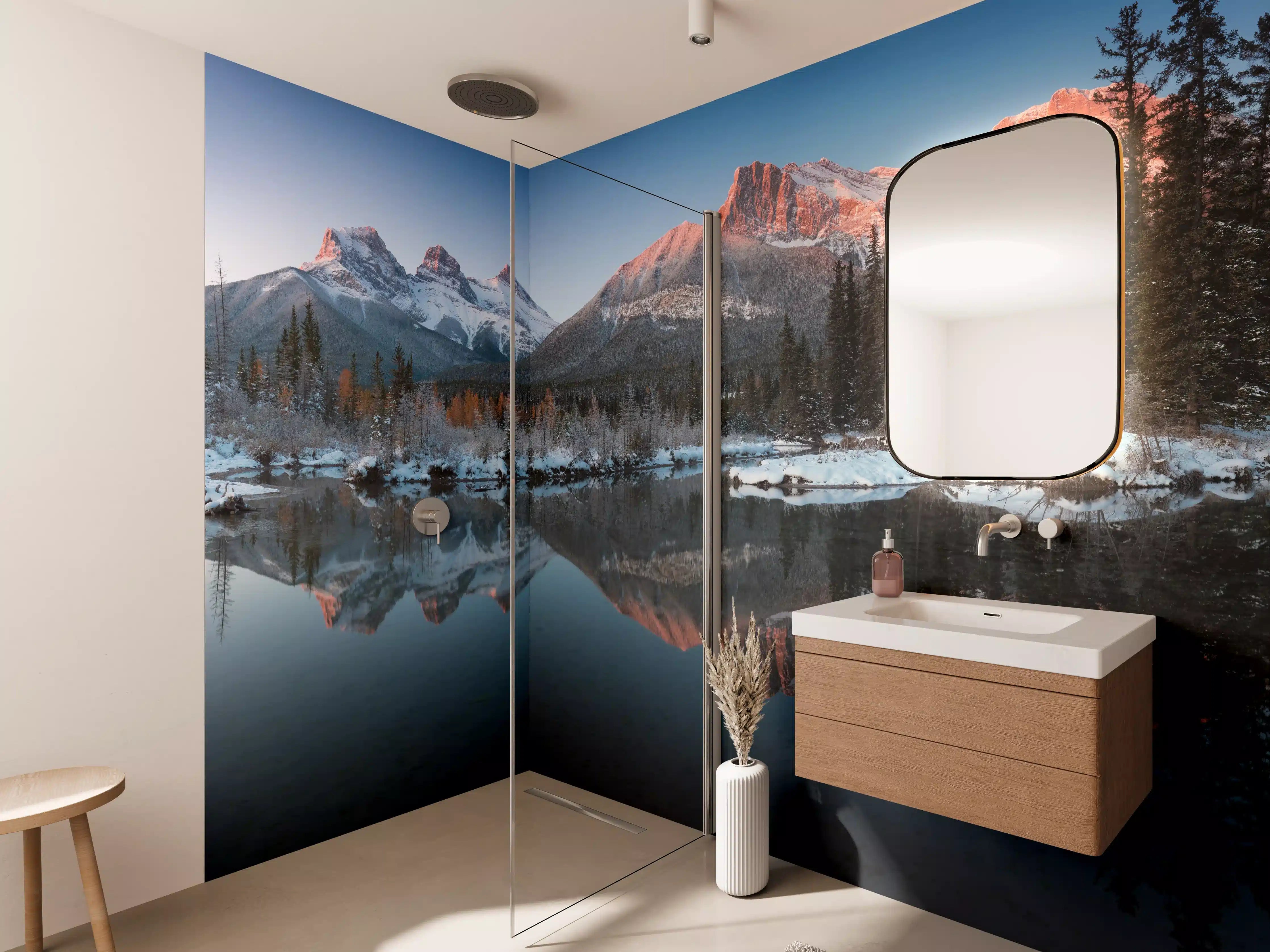 Wandverkleidung Bad - Perfektes Spiegelbild der Drei-Schwestern-Gipfel