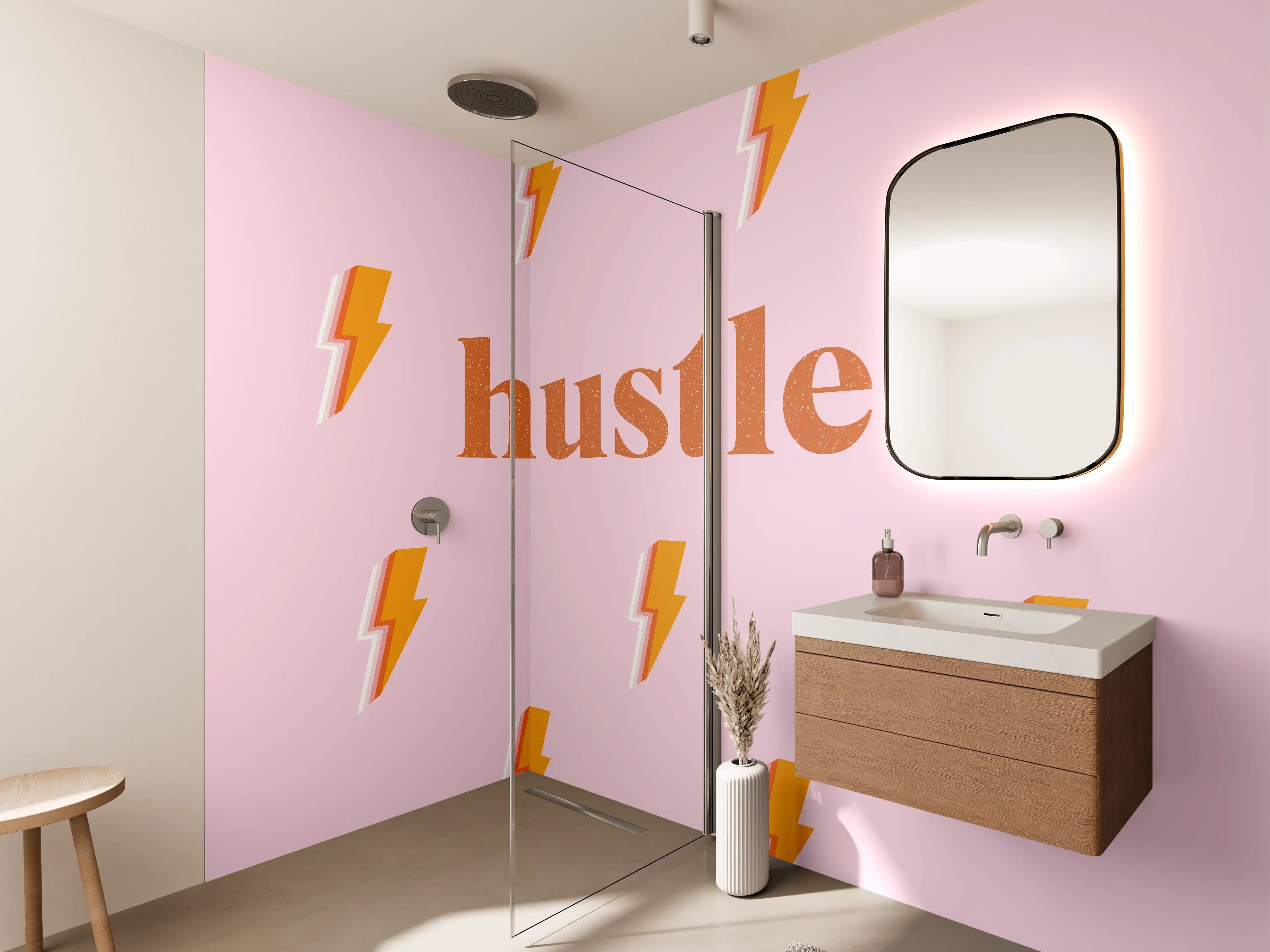 Wandverkleidung Bad - Pink-Orange Blitz-Muster Poster