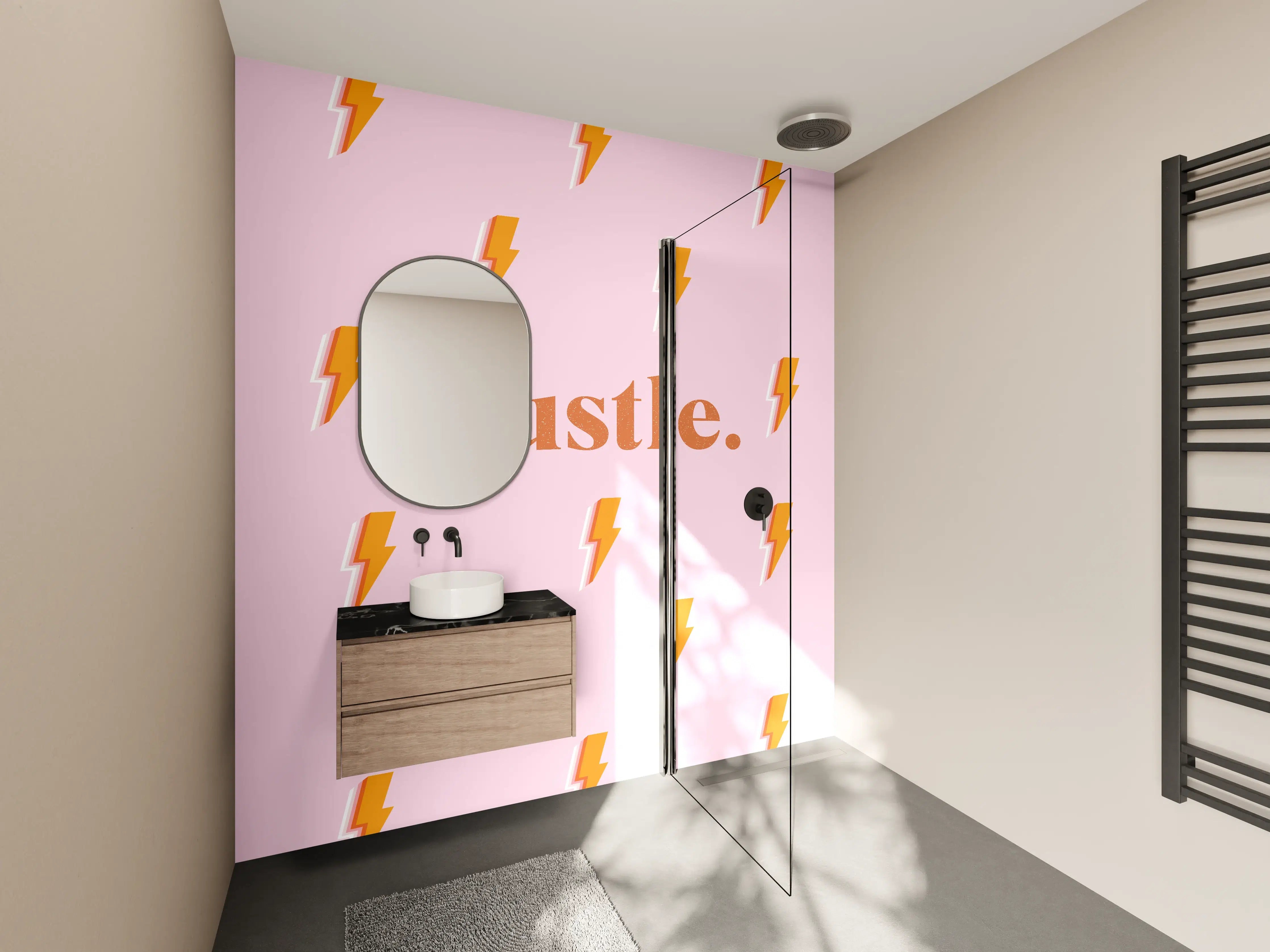 Wandverkleidung Bad - Pink-Orange Blitz-Muster Poster