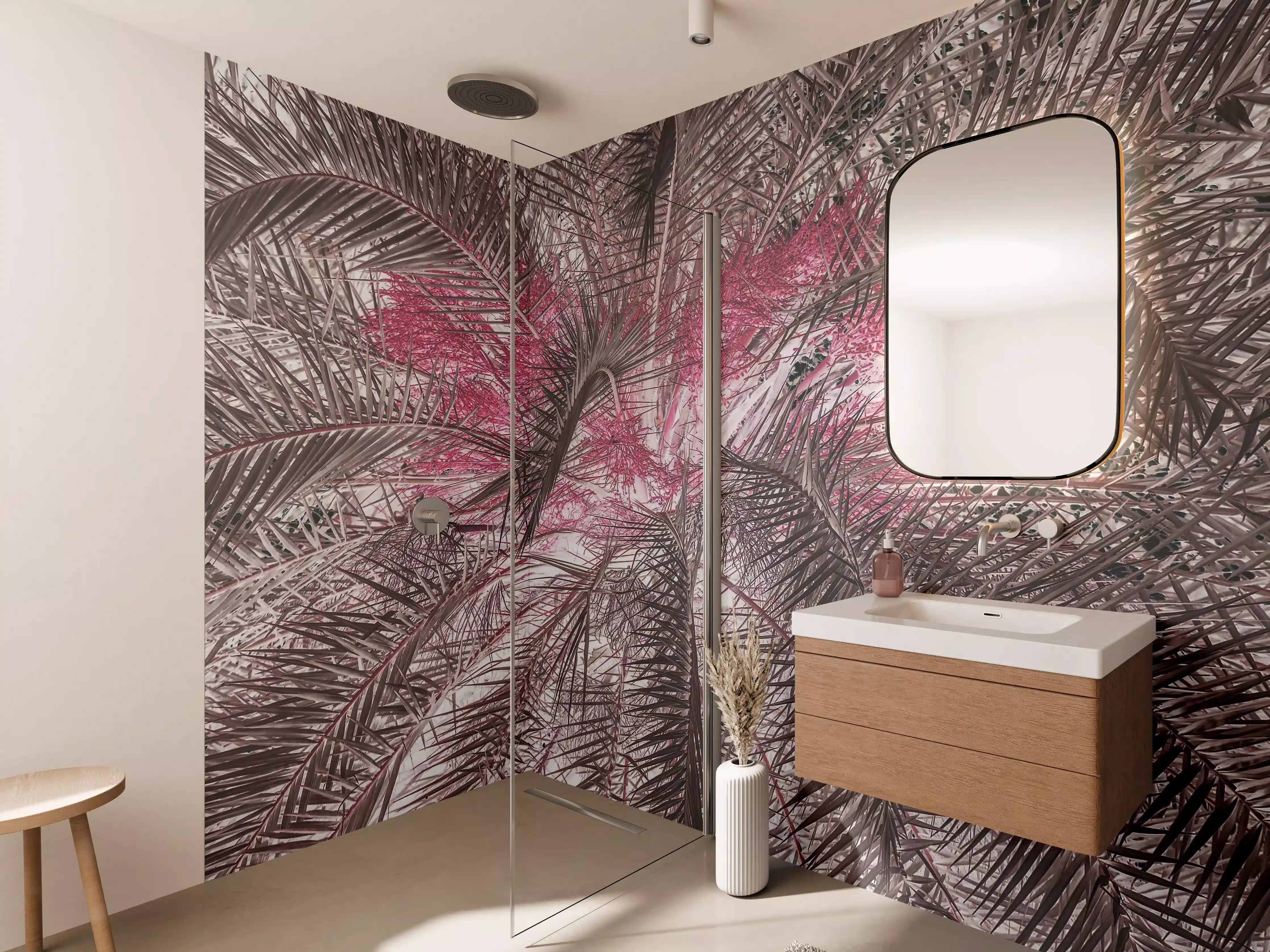 Wandverkleidung Bad - Pink-Purple Palm Leaf Texture