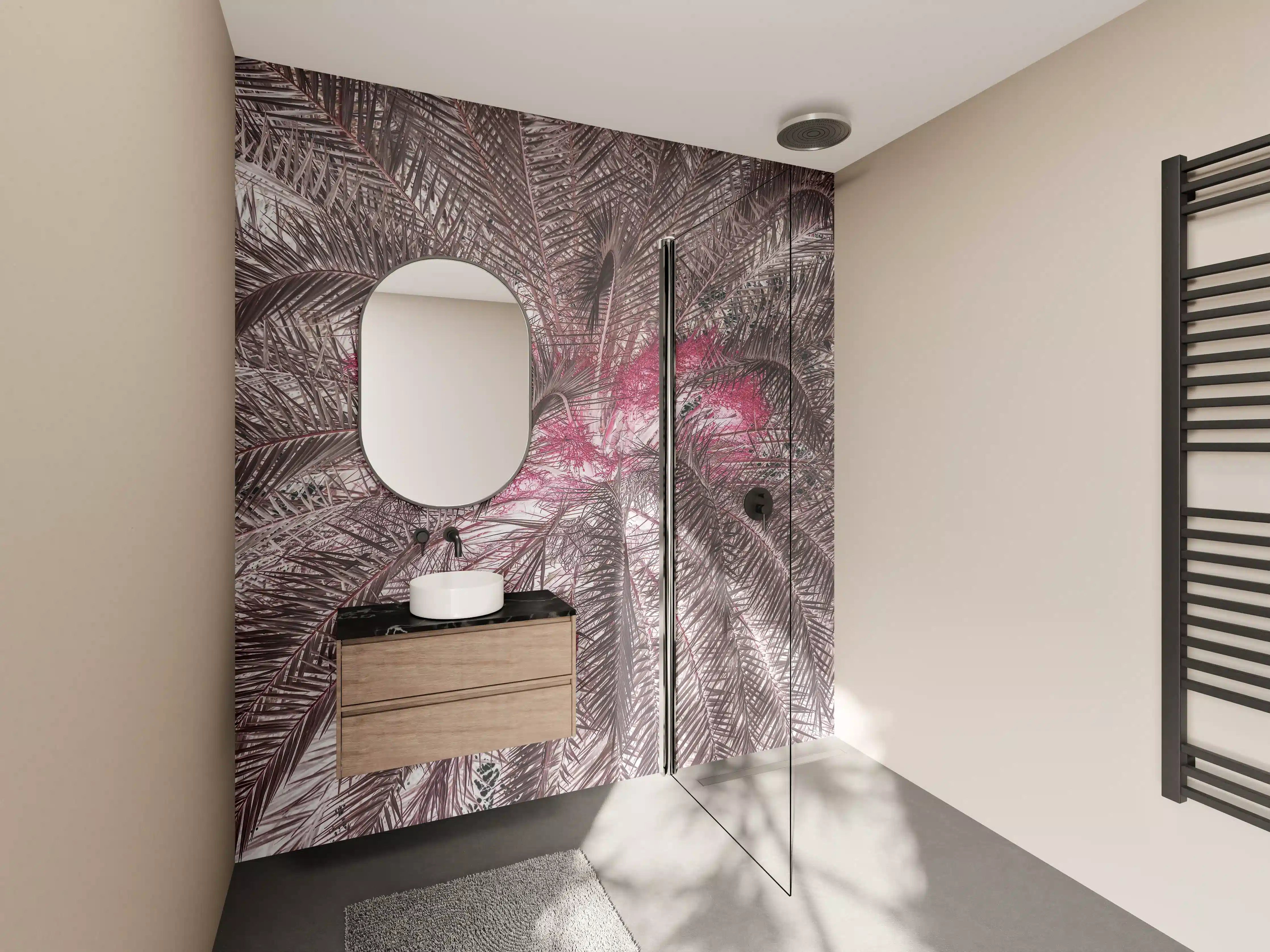 Wandverkleidung Bad - Pink-Purple Palm Leaf Texture