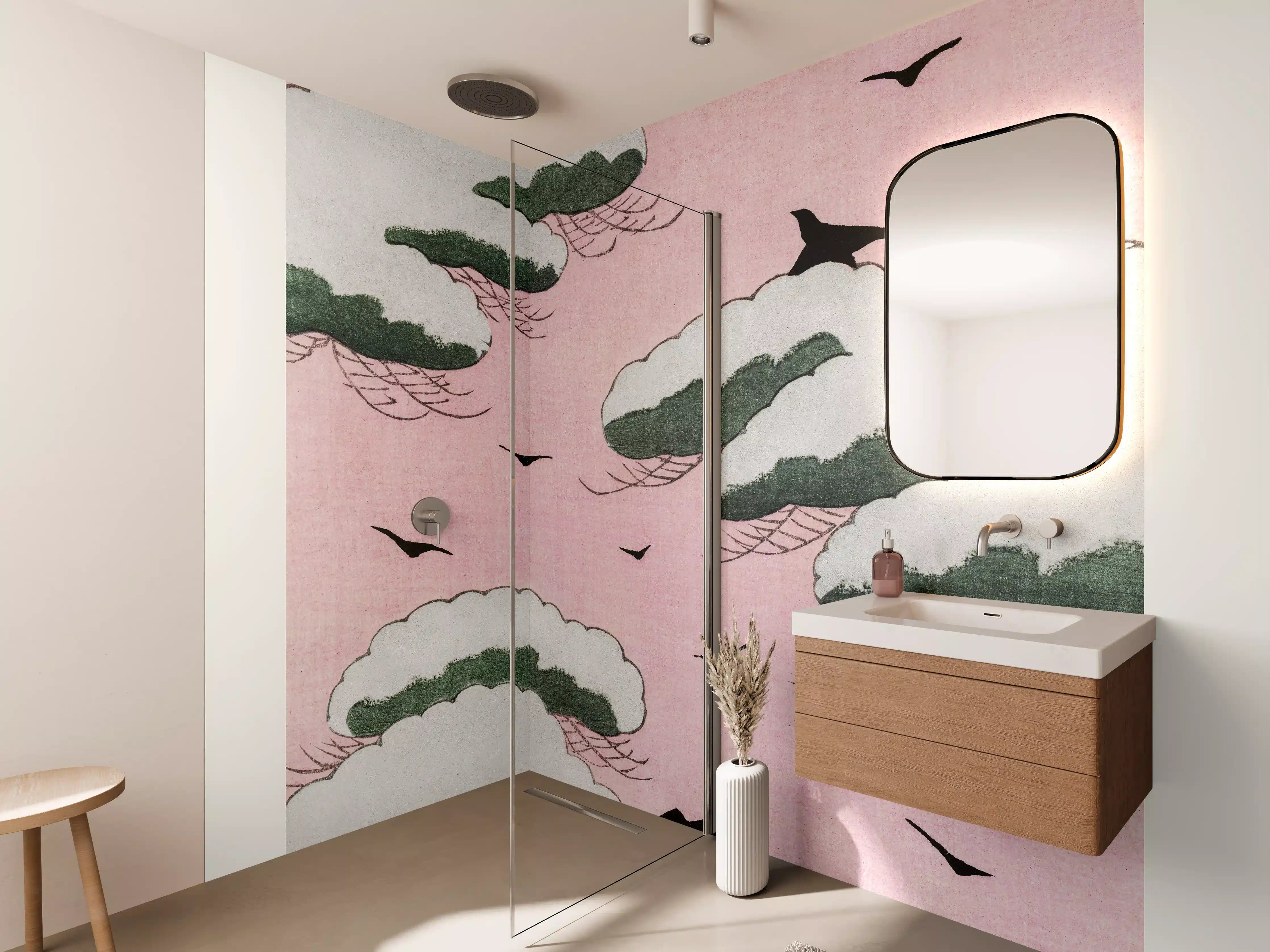 Wandverkleidung Bad - Pinker Himmel "Bijutsu Sekai"
