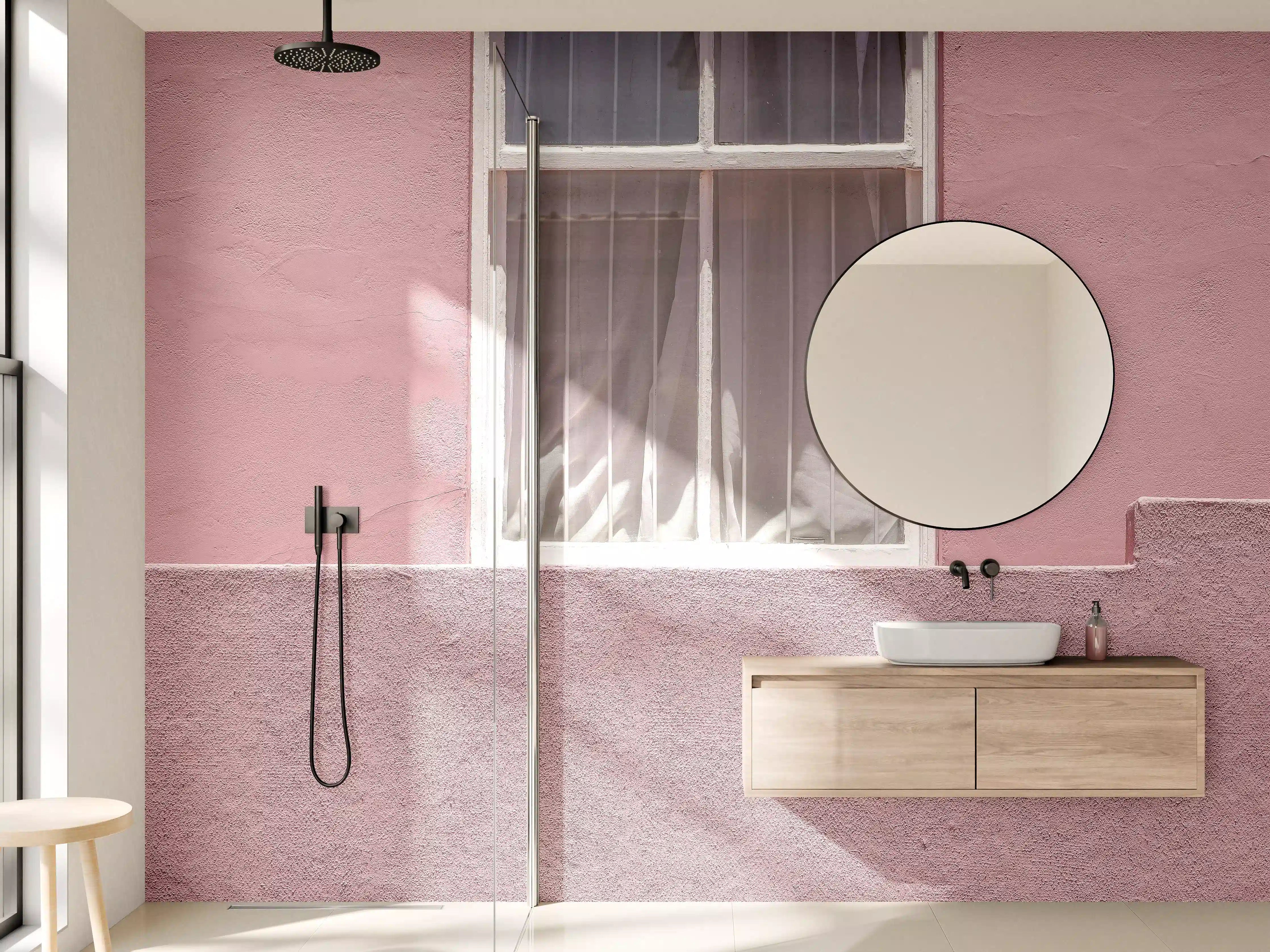 Wandverkleidung Bad - Pinkes Wandbild Urbaner Chic