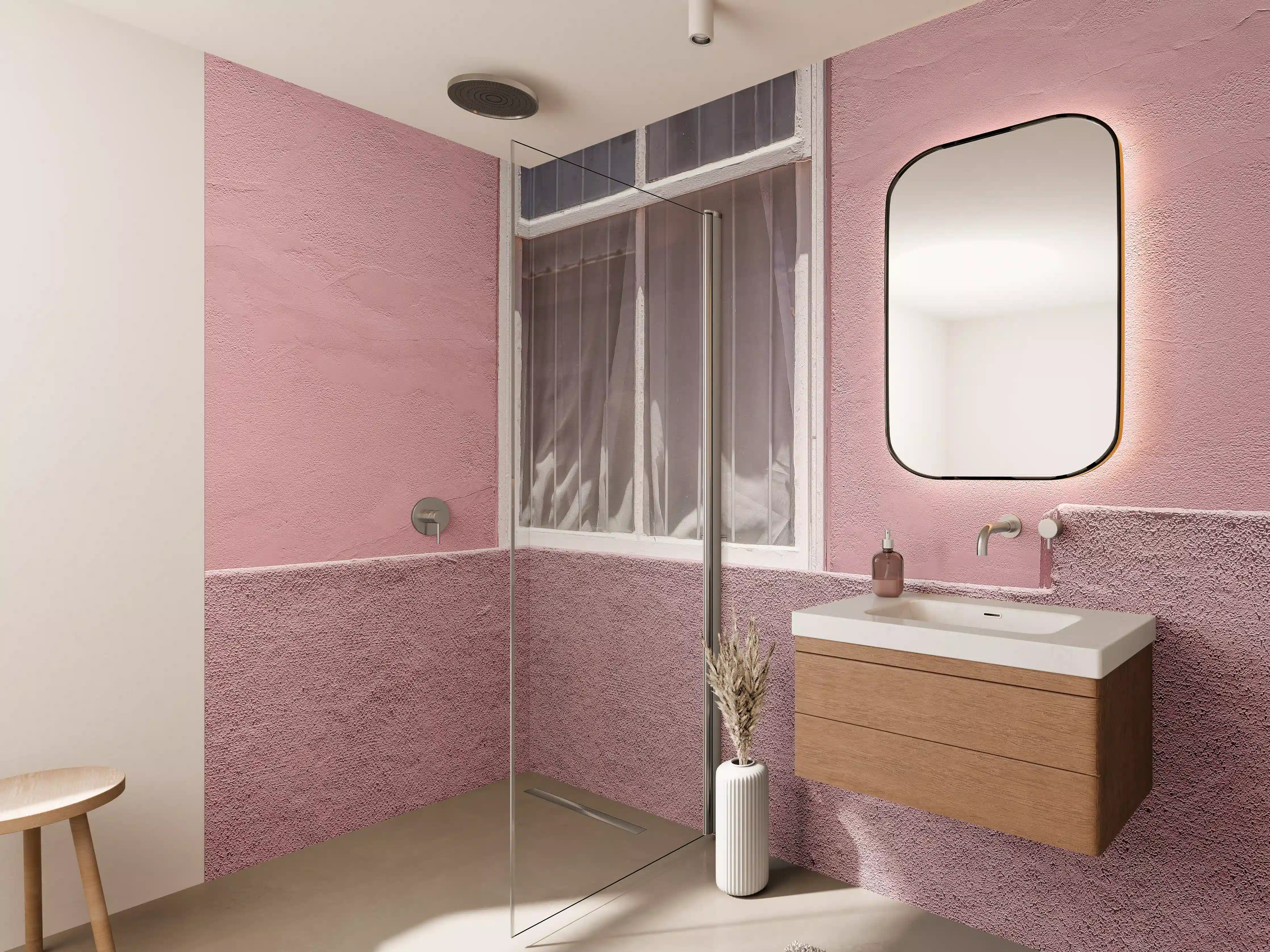 Wandverkleidung Bad - Pinkes Wandbild Urbaner Chic