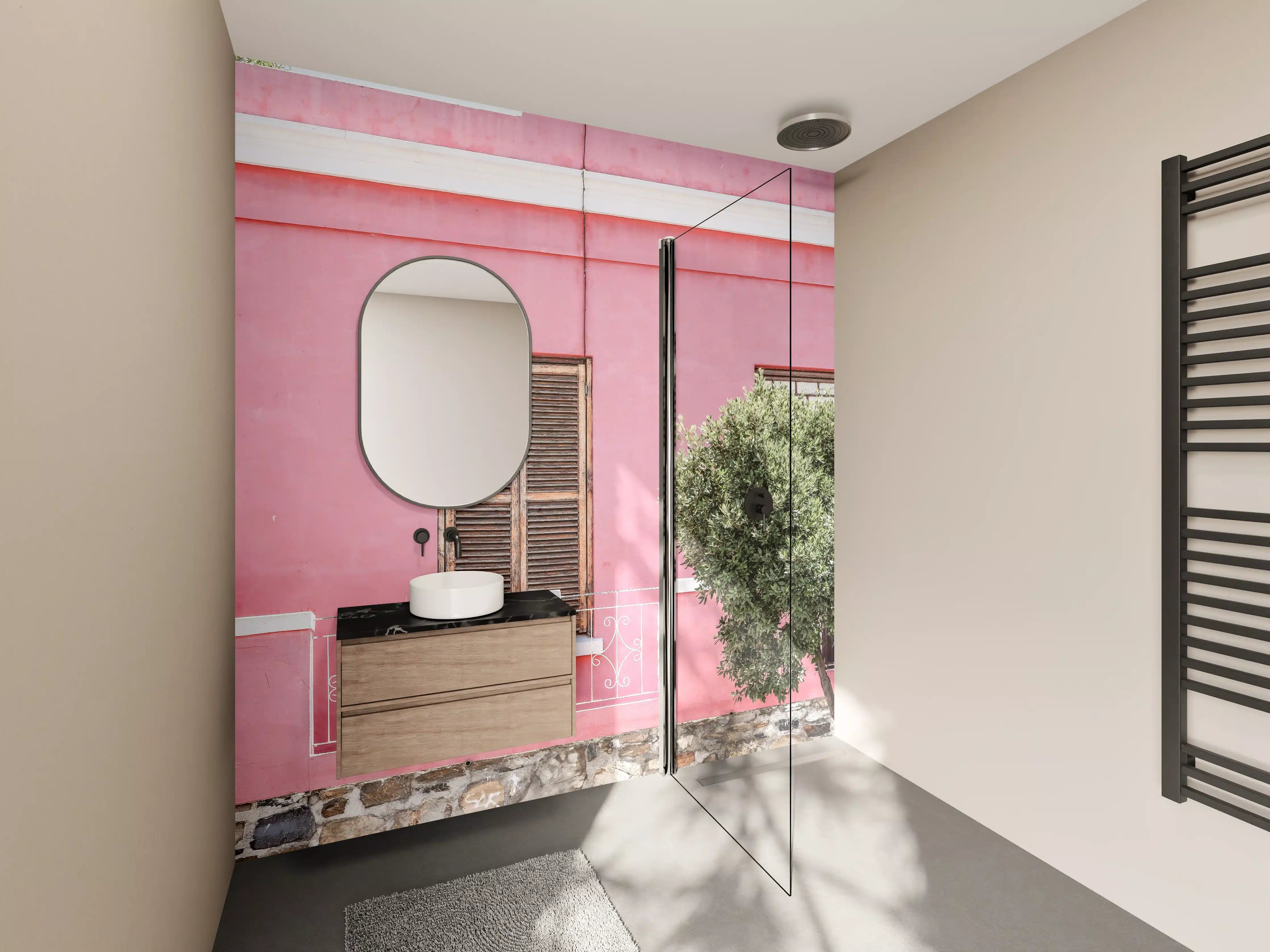 Wandverkleidung Bad - Pinkfarbene Hausfassade Urban