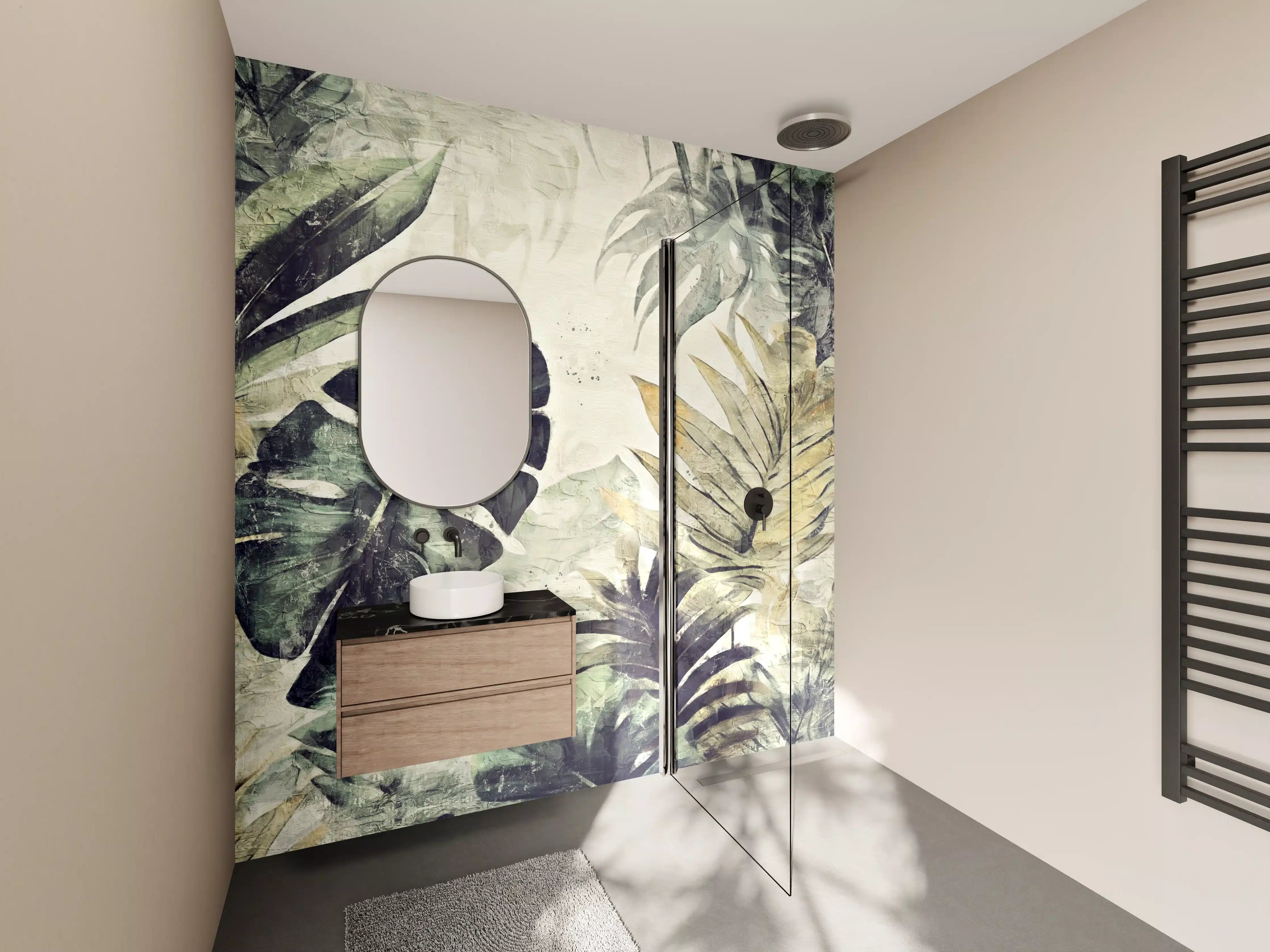 Wandverkleidung Bad - Pinselkunst - Floral