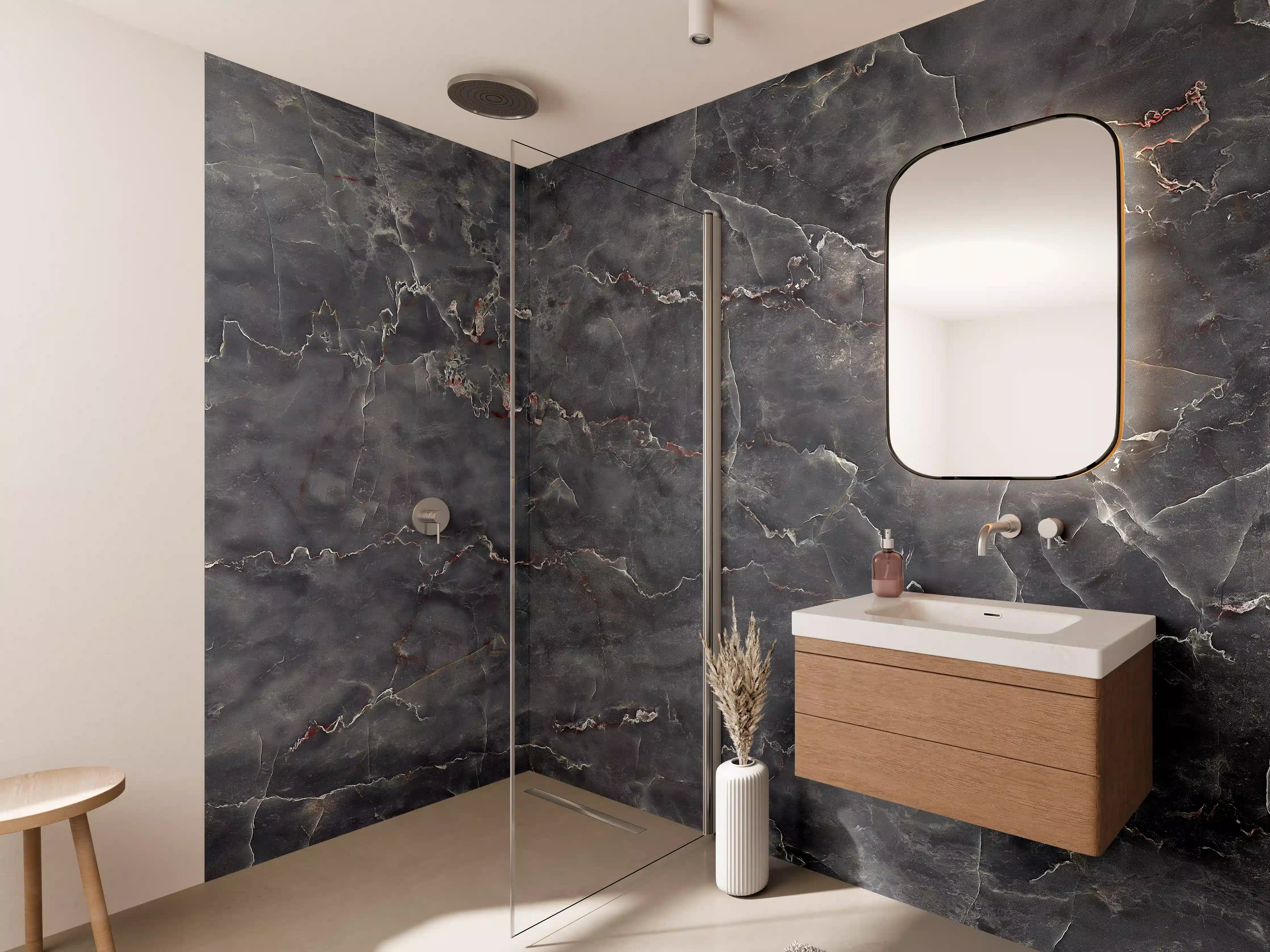 Wandverkleidung Bad - Polierter Onyxmarmor mit Adern