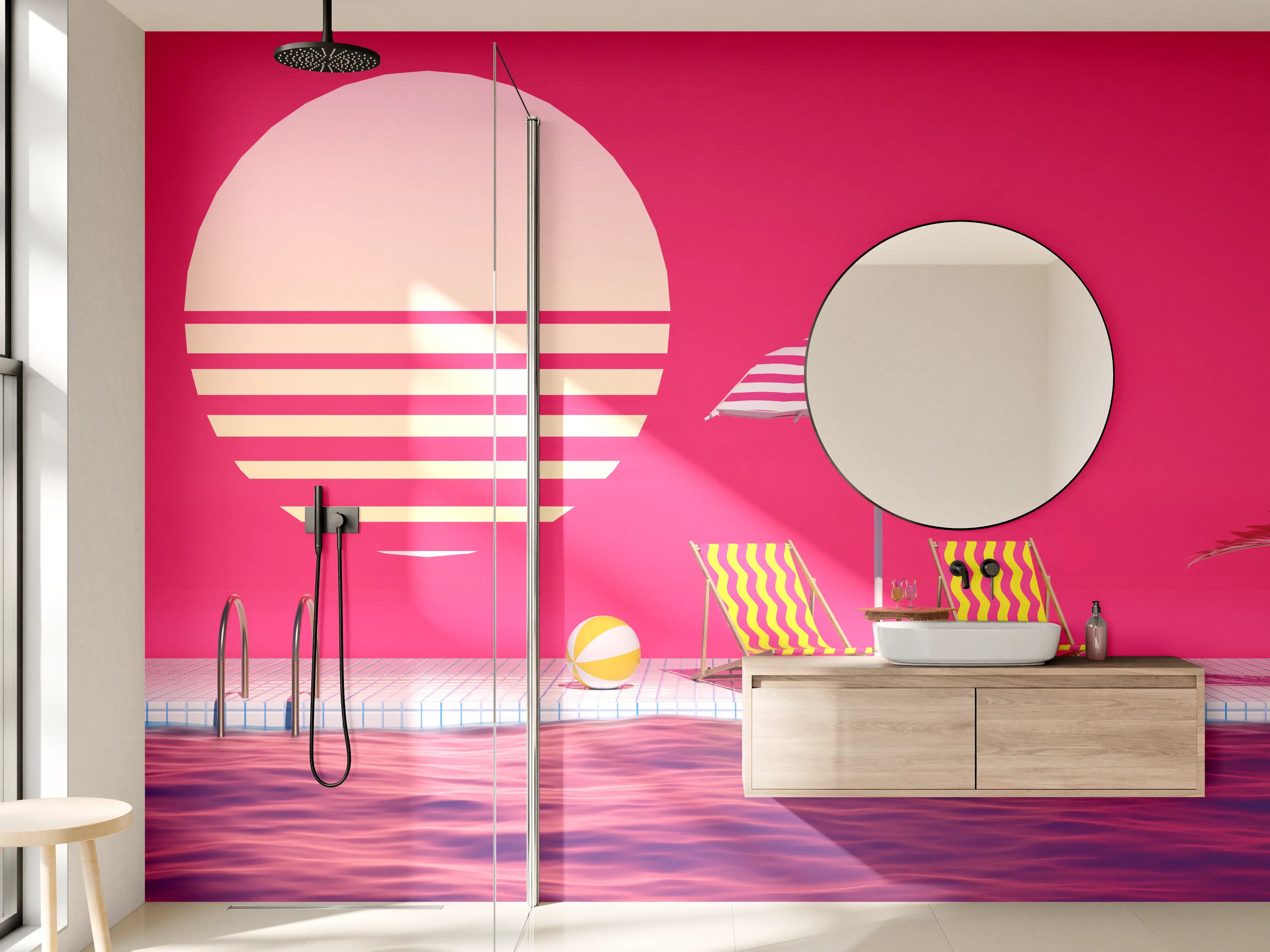 Wandverkleidung Bad - Poolparty mit Tropendeko Rosa