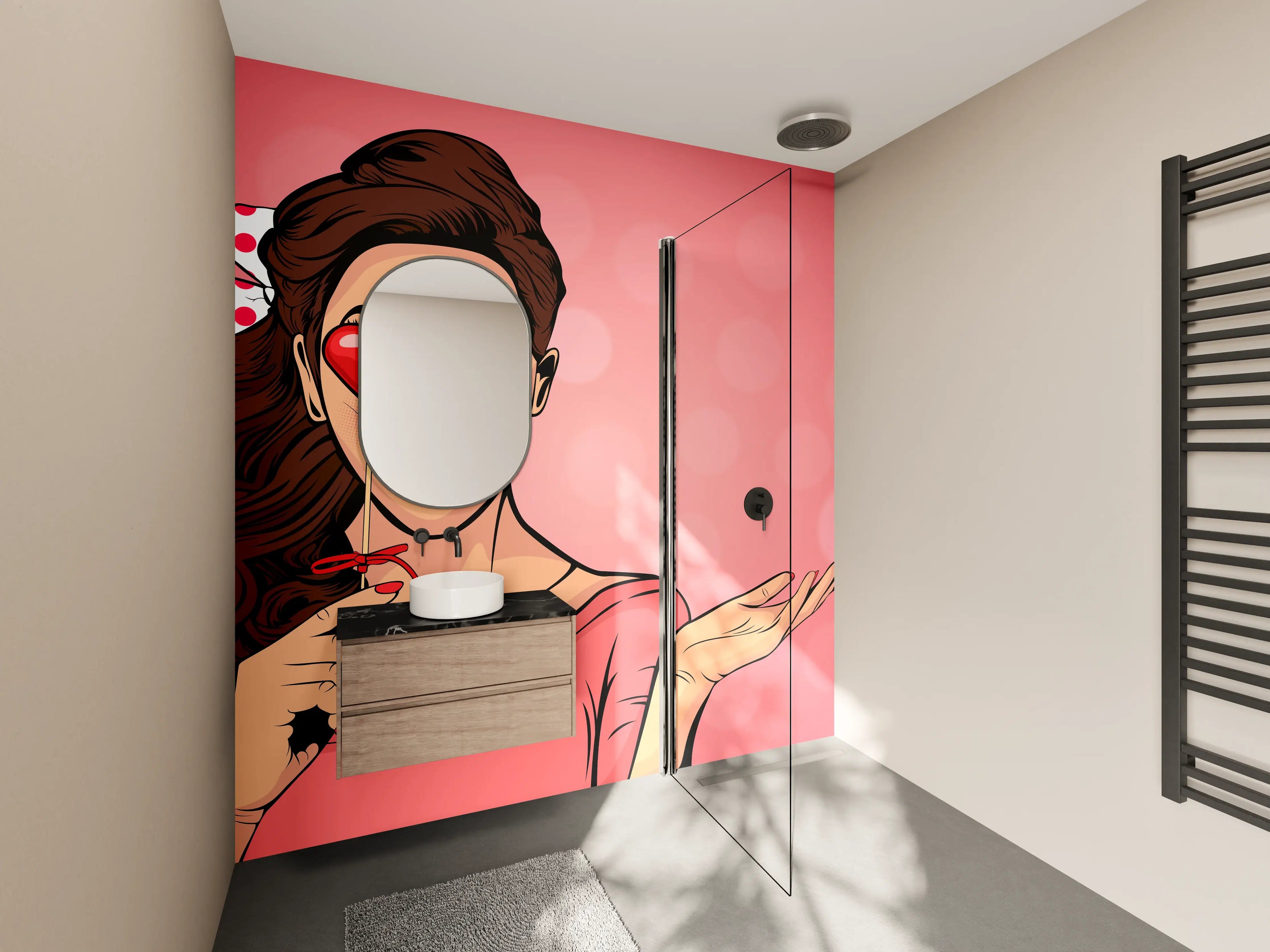 Wandverkleidung Bad - Pop-Art-Lady-mit-Herz-Lolly