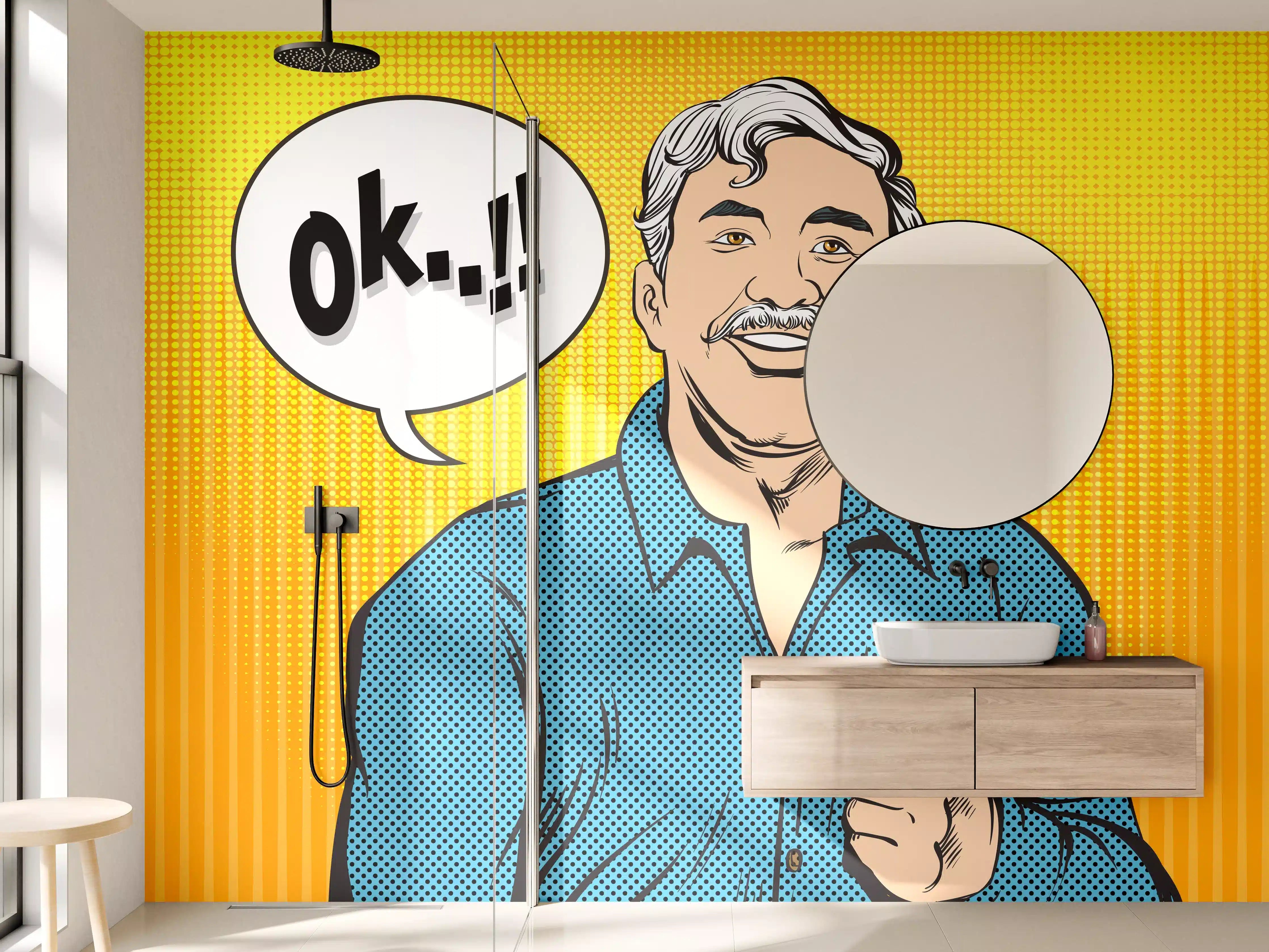 Wandverkleidung Bad - Positiver Comic-Mann Daumen hoch