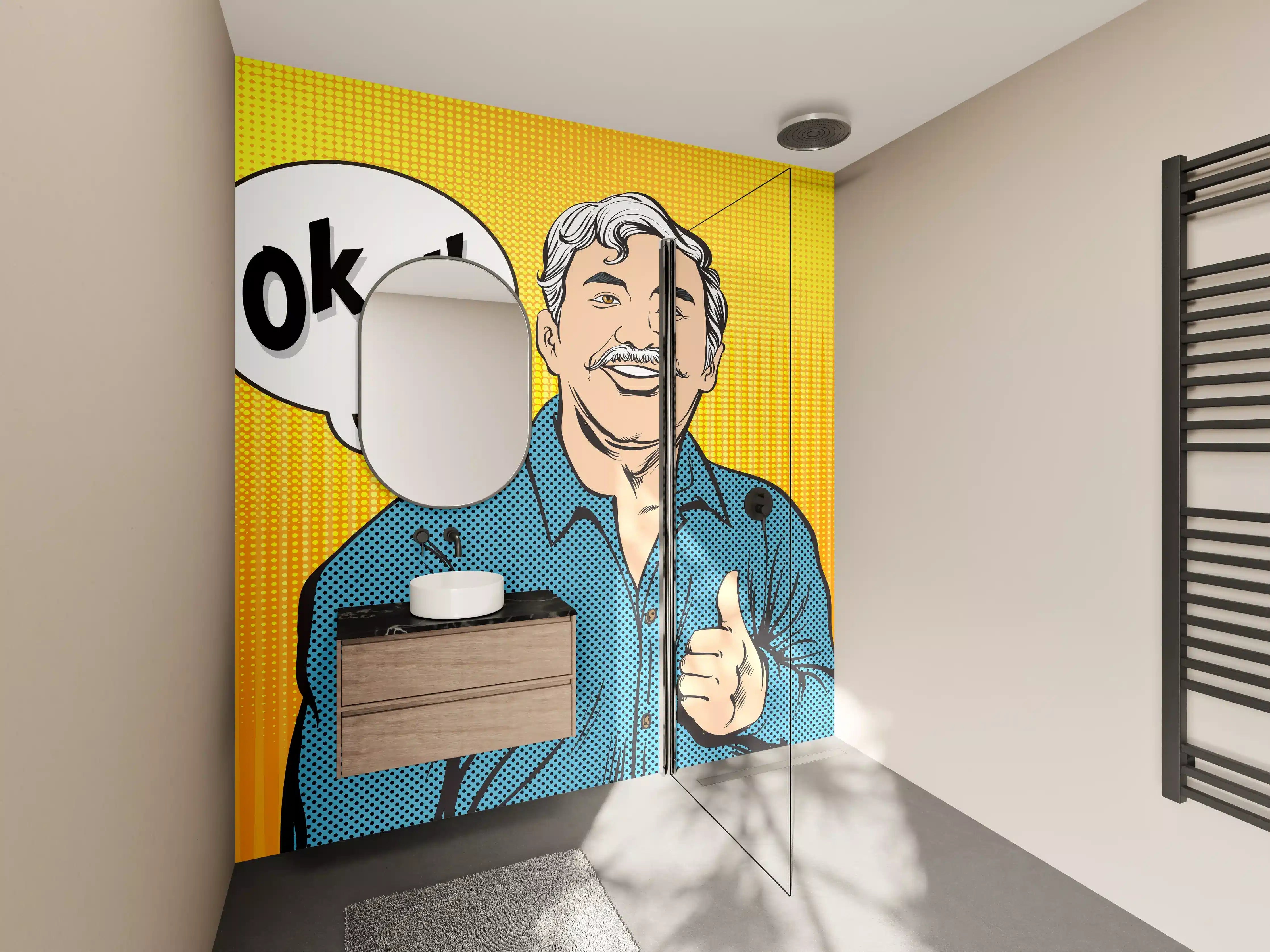 Wandverkleidung Bad - Positiver Comic-Mann Daumen hoch