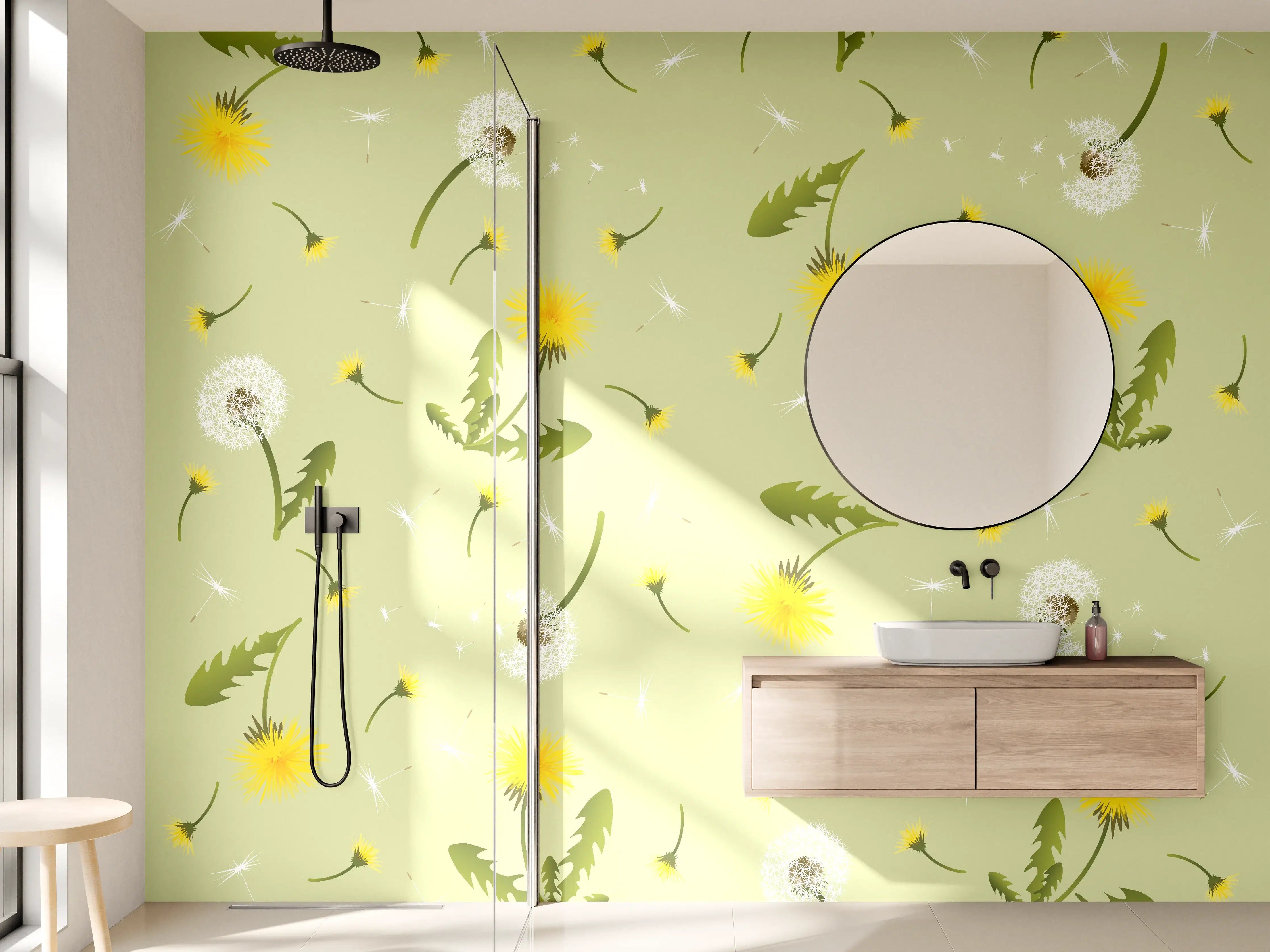 Wandverkleidung Bad - Pusteblumen Grün-Gelb Muster