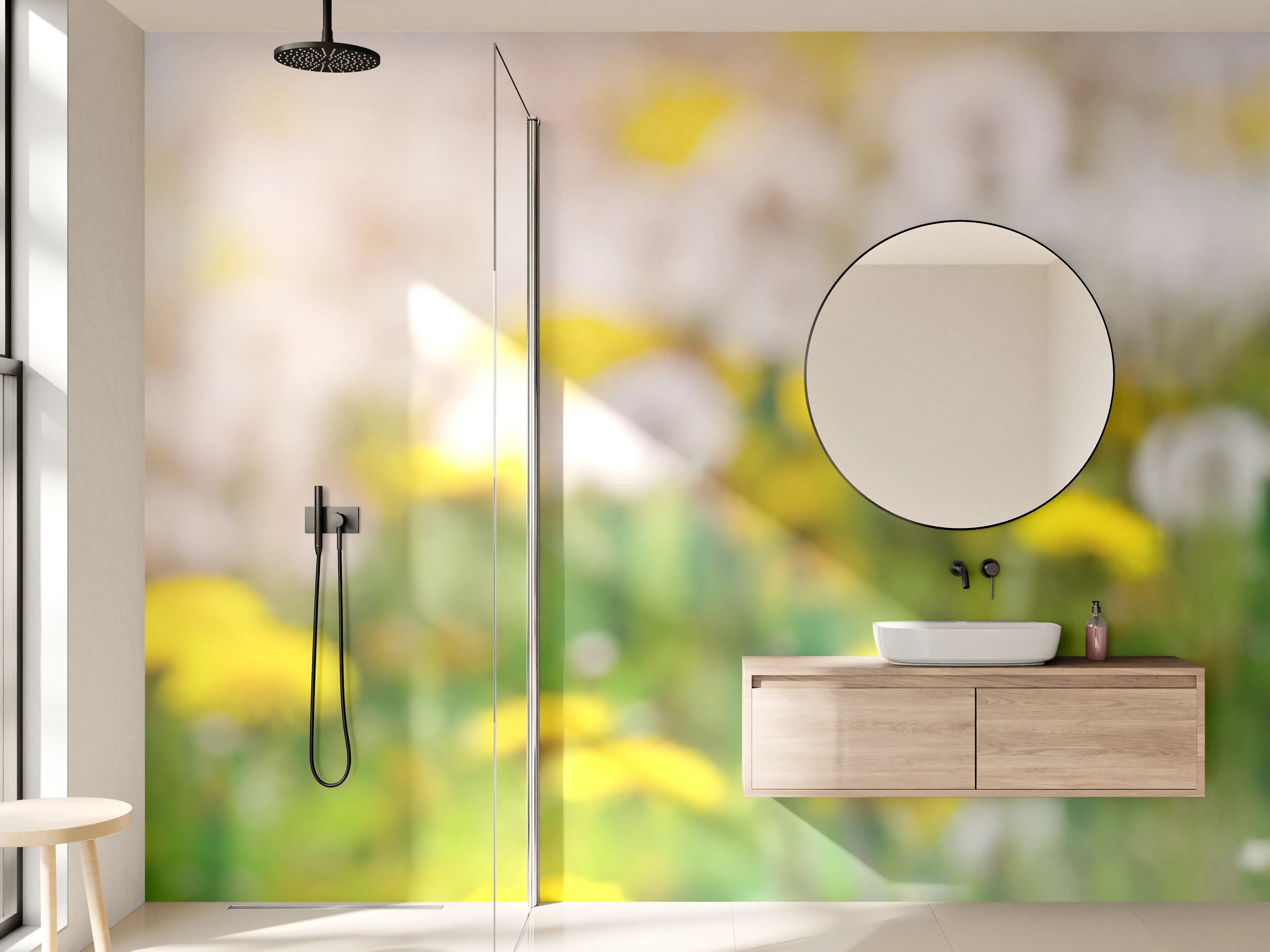 Wandverkleidung Bad - Pusteblumen-Wiese Gelb Weiß