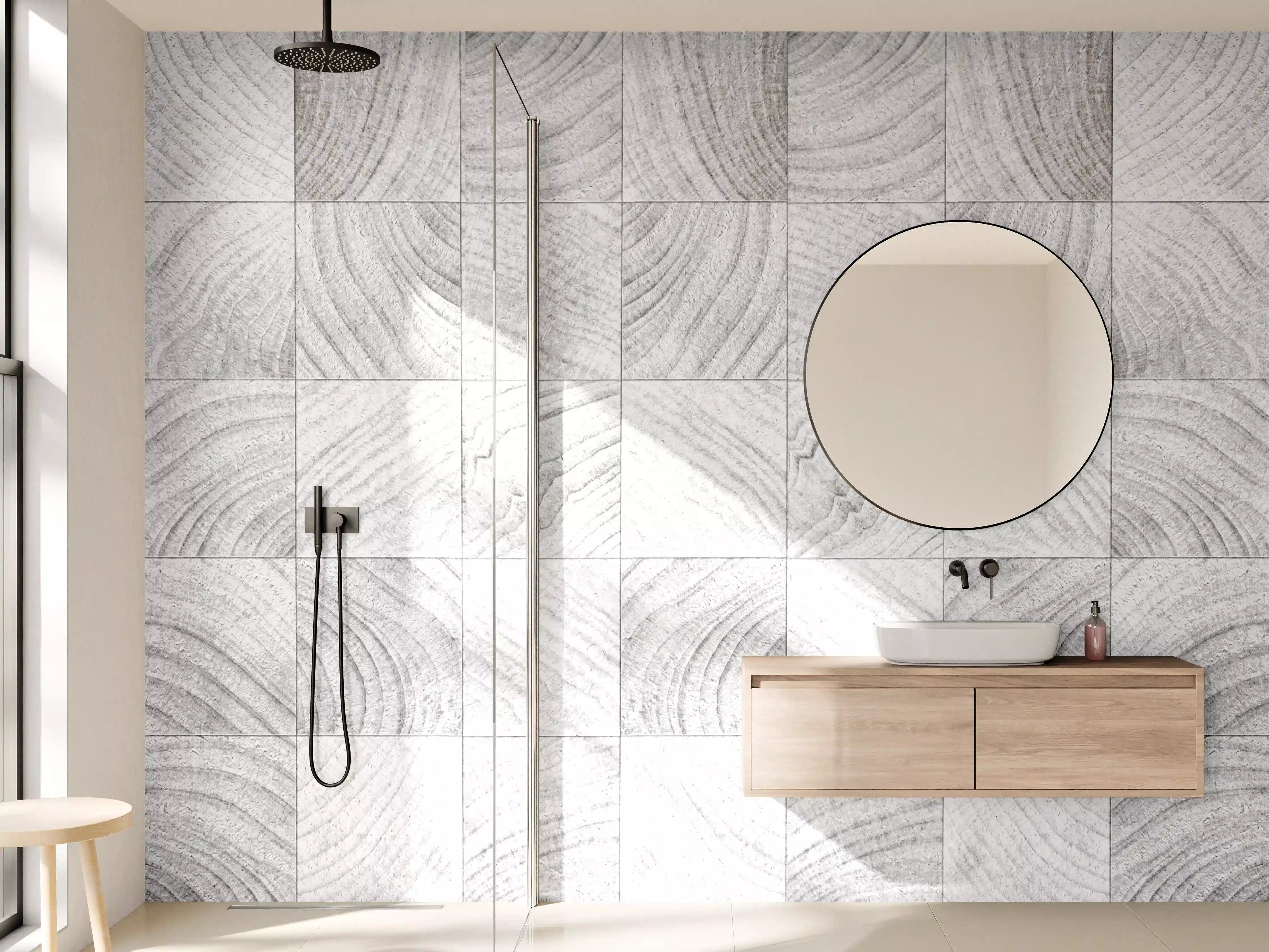 Wandverkleidung Bad - Quadratische Holzartige Fliesen