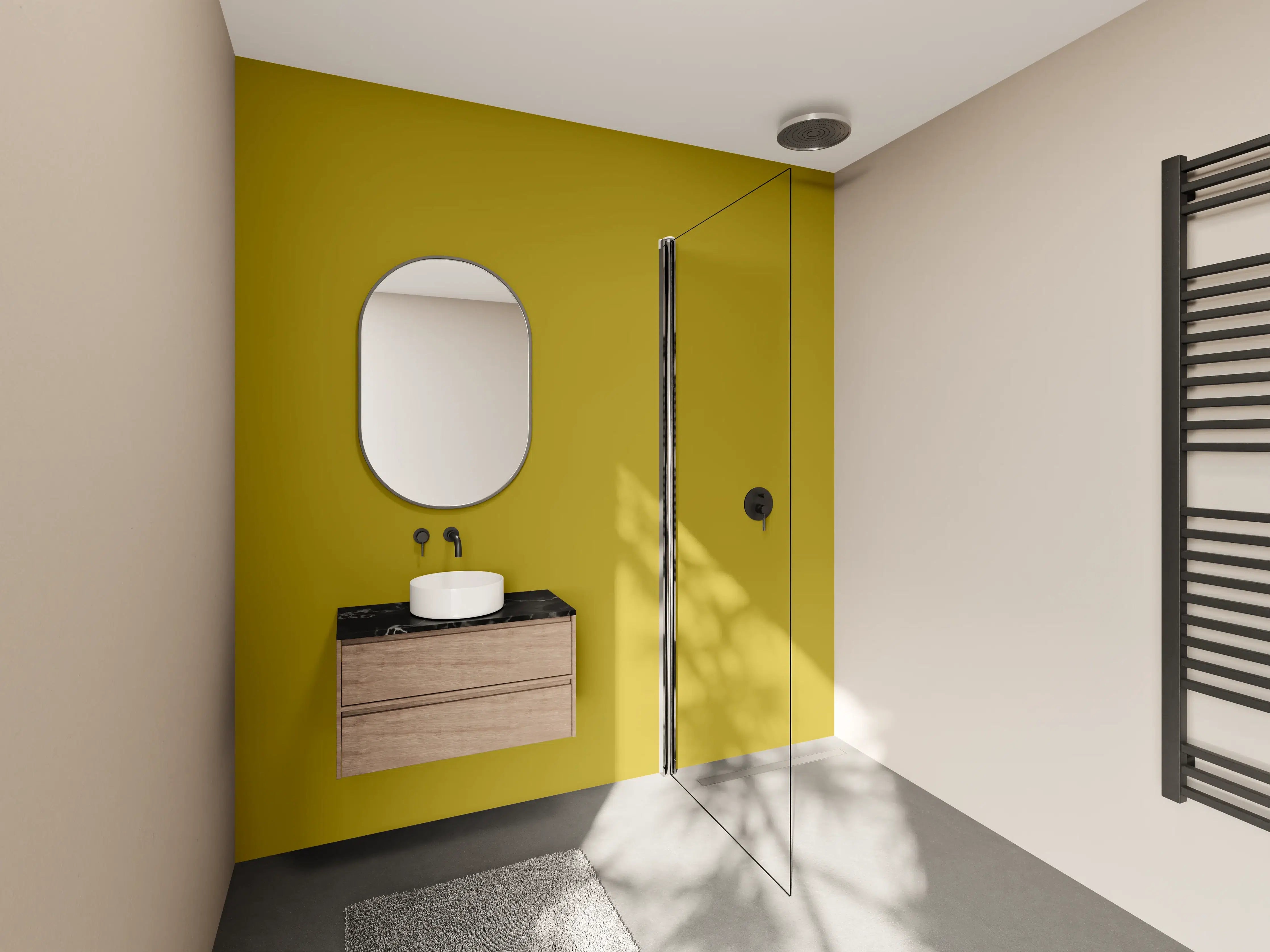Wandverkleidung Bad - RAL 1027 (Curry)