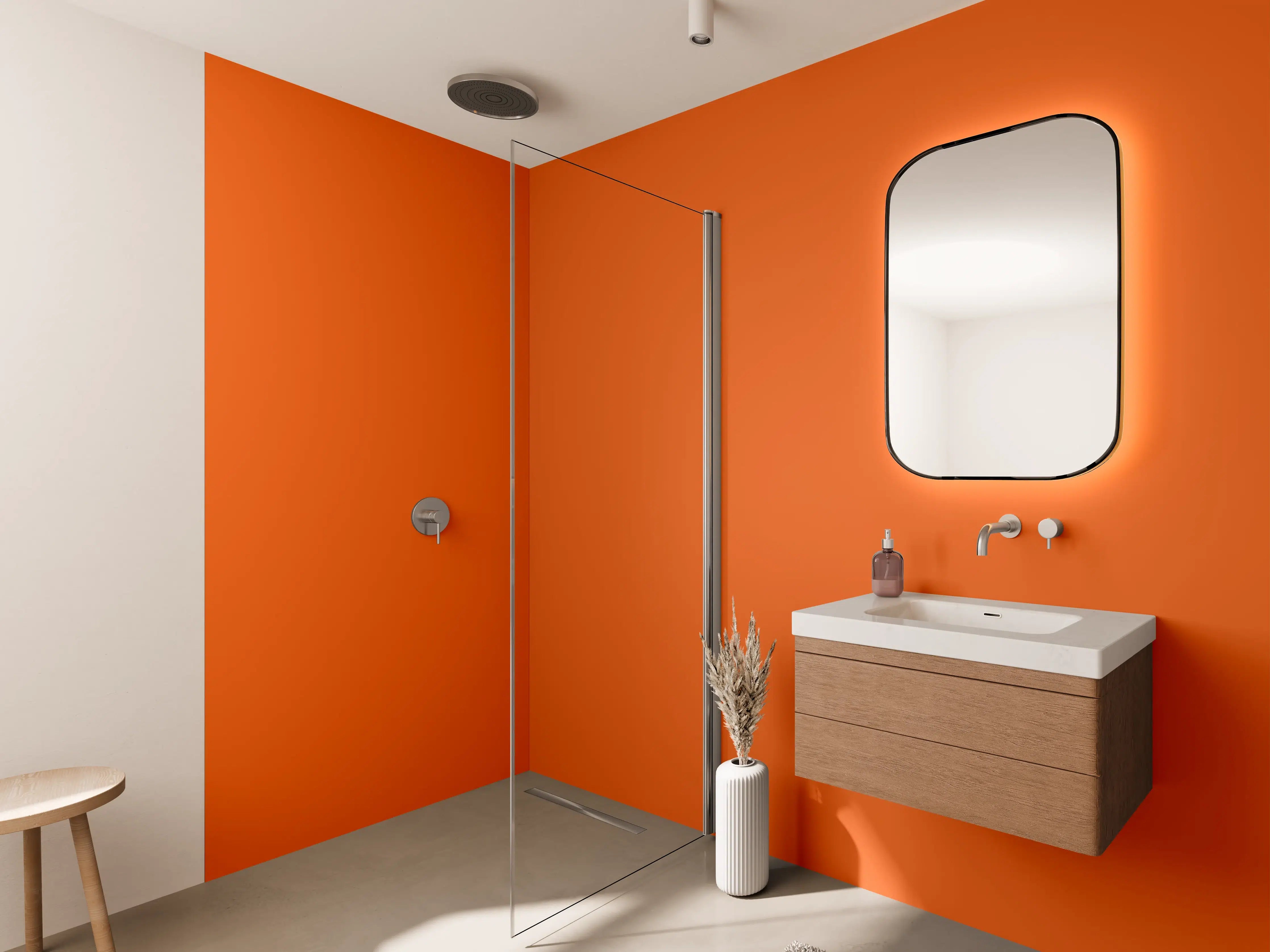 Wandverkleidung Bad - RAL 2004 (Reines Orange)
