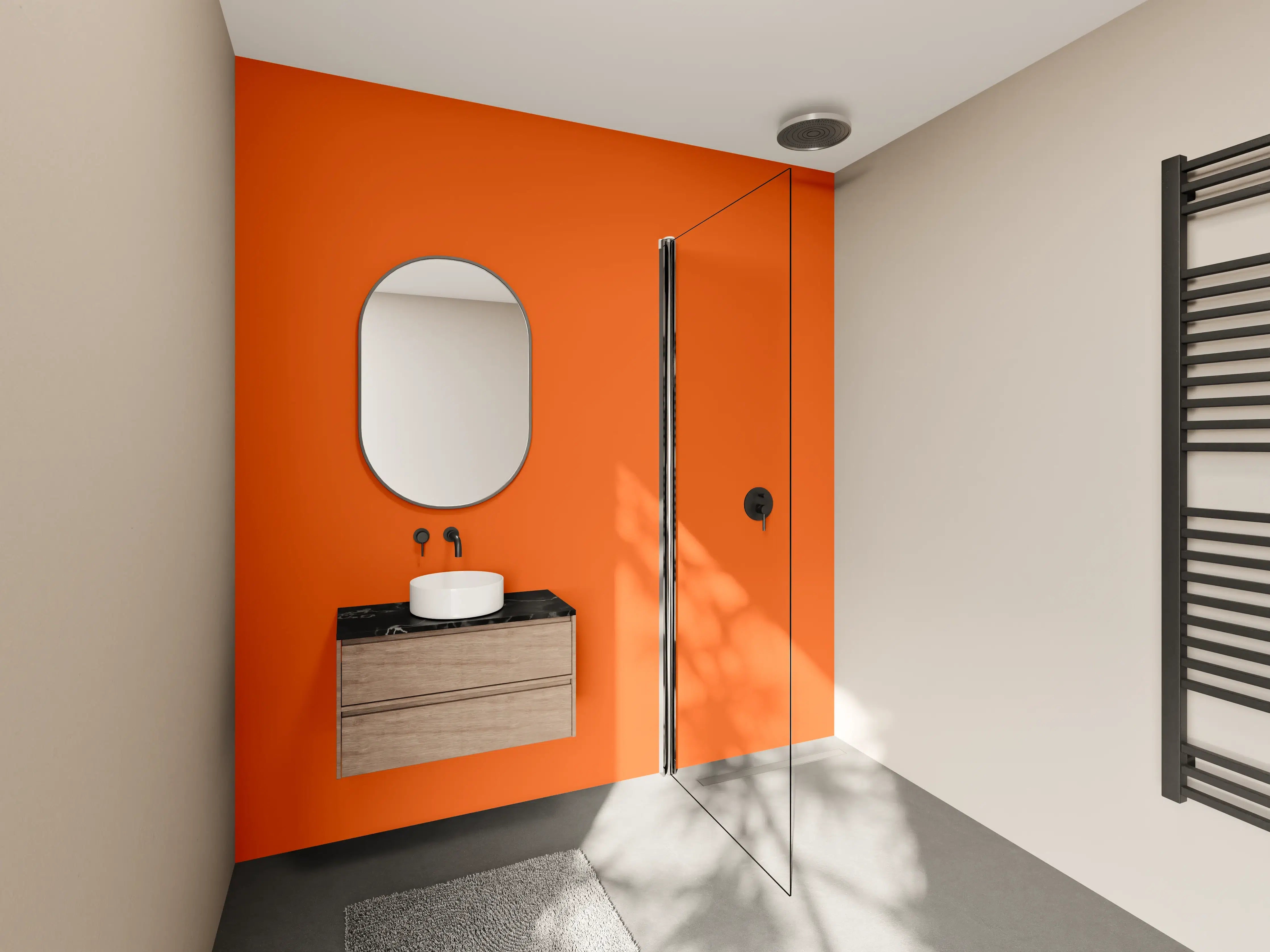 Wandverkleidung Bad - RAL 2004 (Reines Orange)