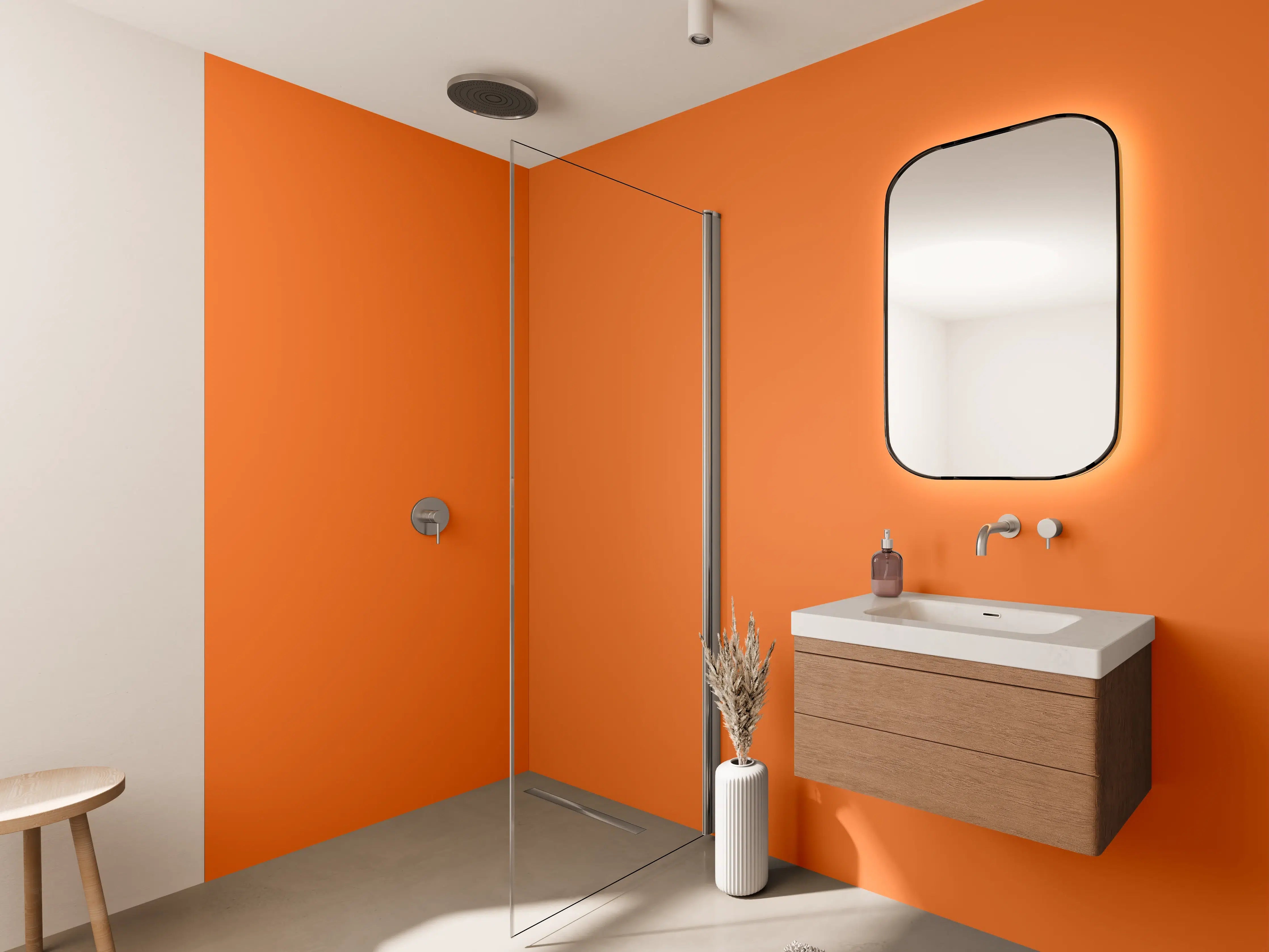 Wandverkleidung Bad - RAL 2008 (Leuchtendes Rot-Orange)