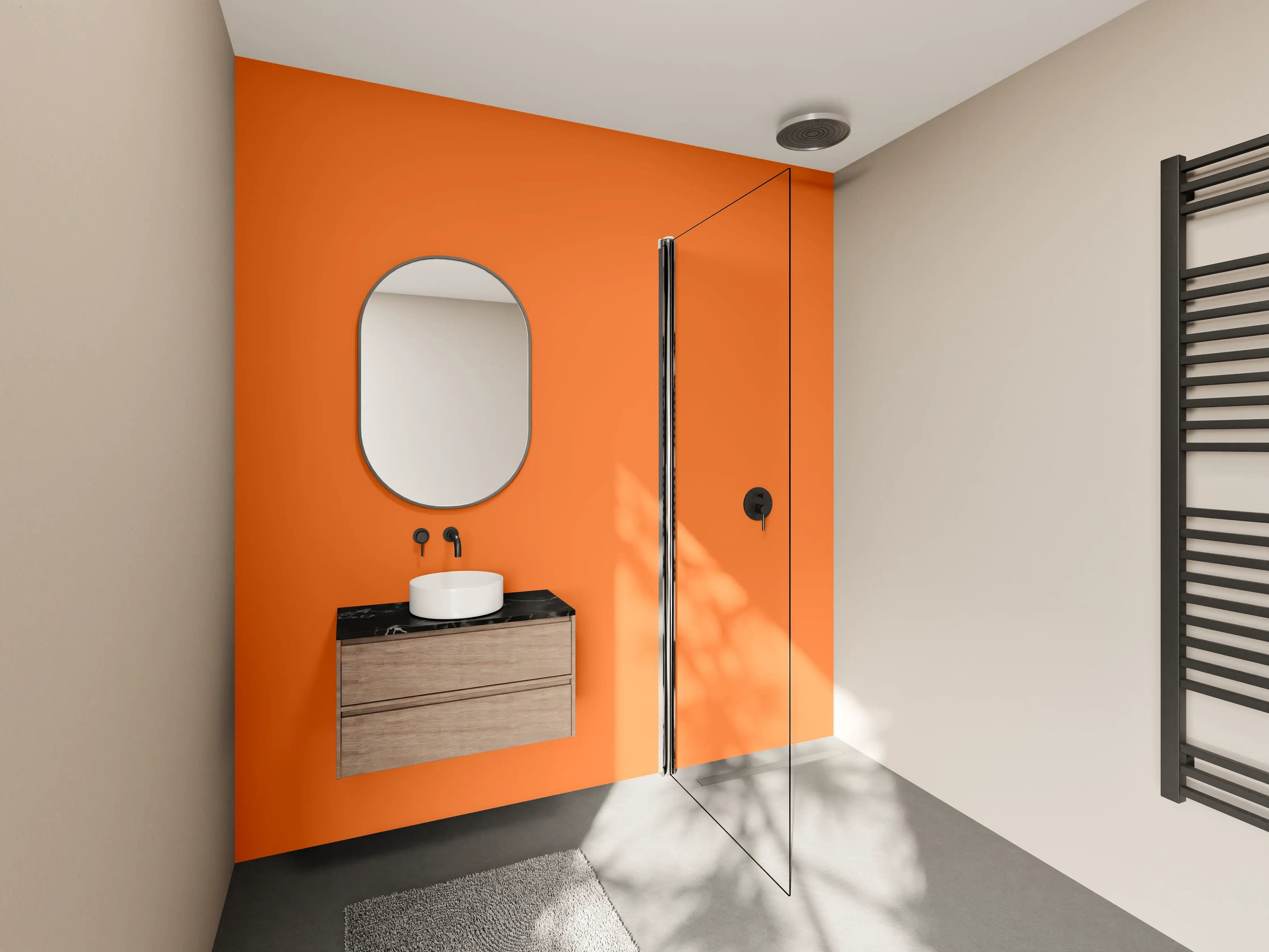 Wandverkleidung Bad - RAL 2008 (Leuchtendes Rot-Orange)