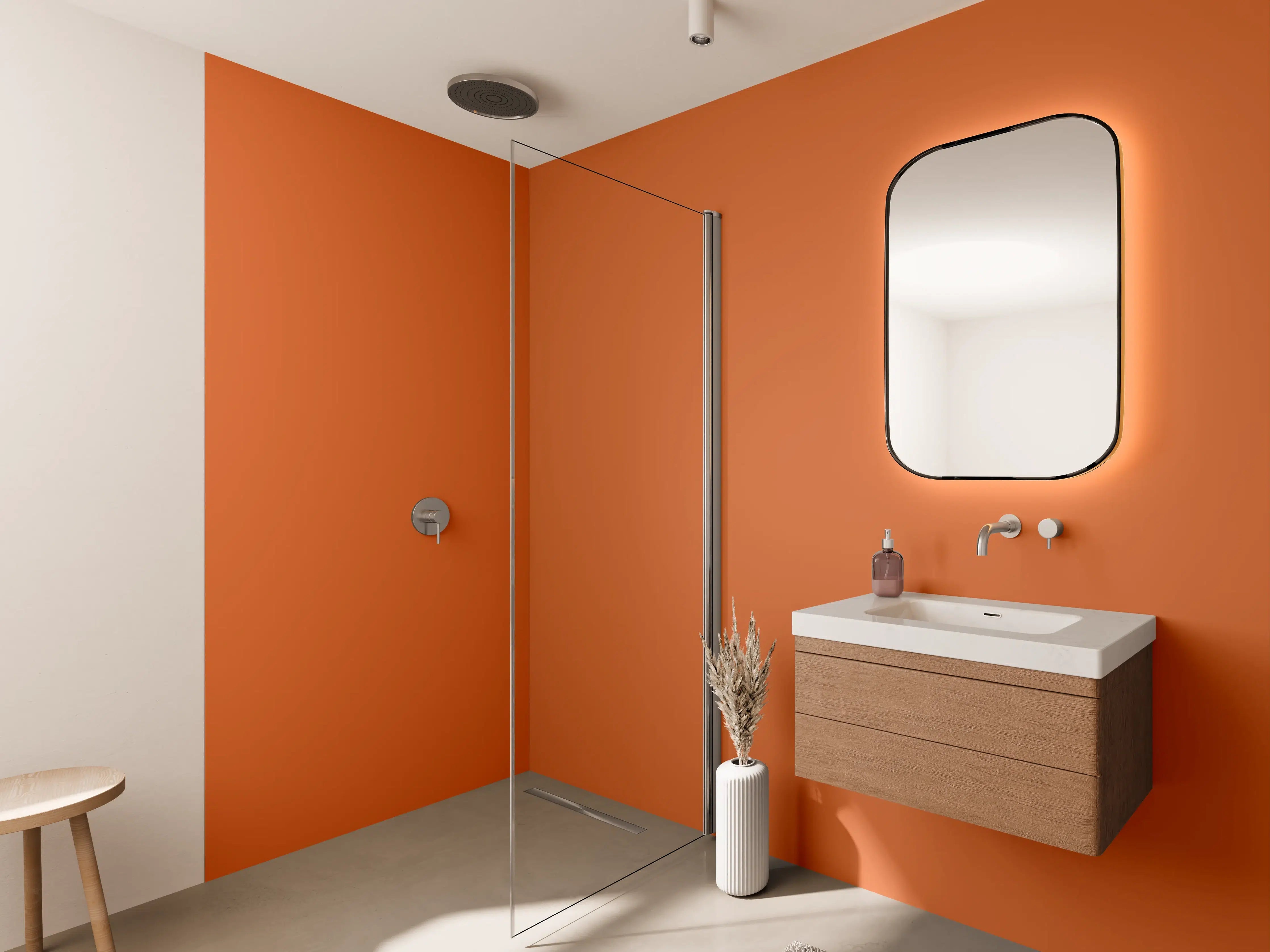 Wandverkleidung Bad - RAL 2010 (Signalorange)