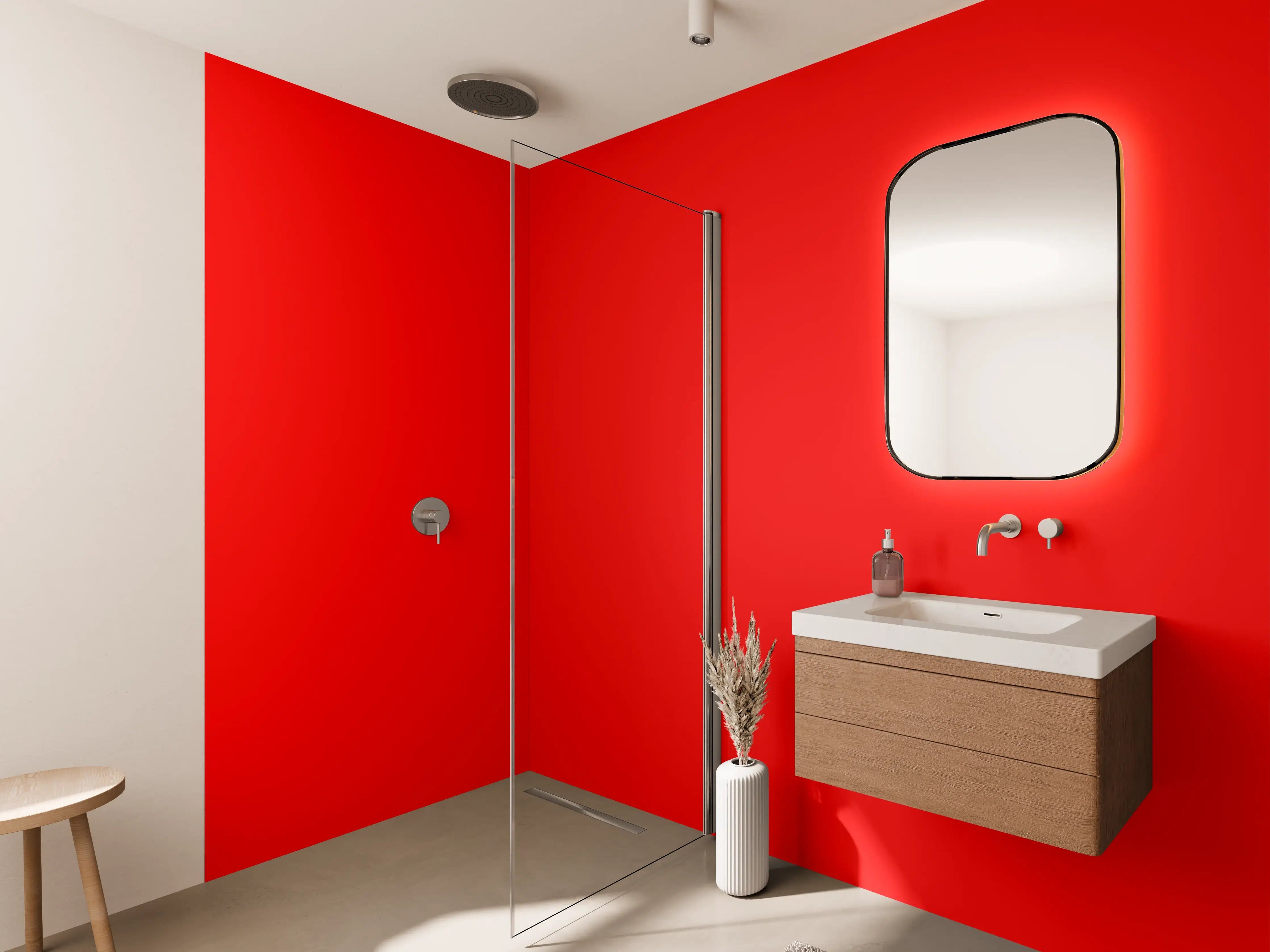 Wandverkleidung Bad - RAL 3024 (leuchtendes Rot)