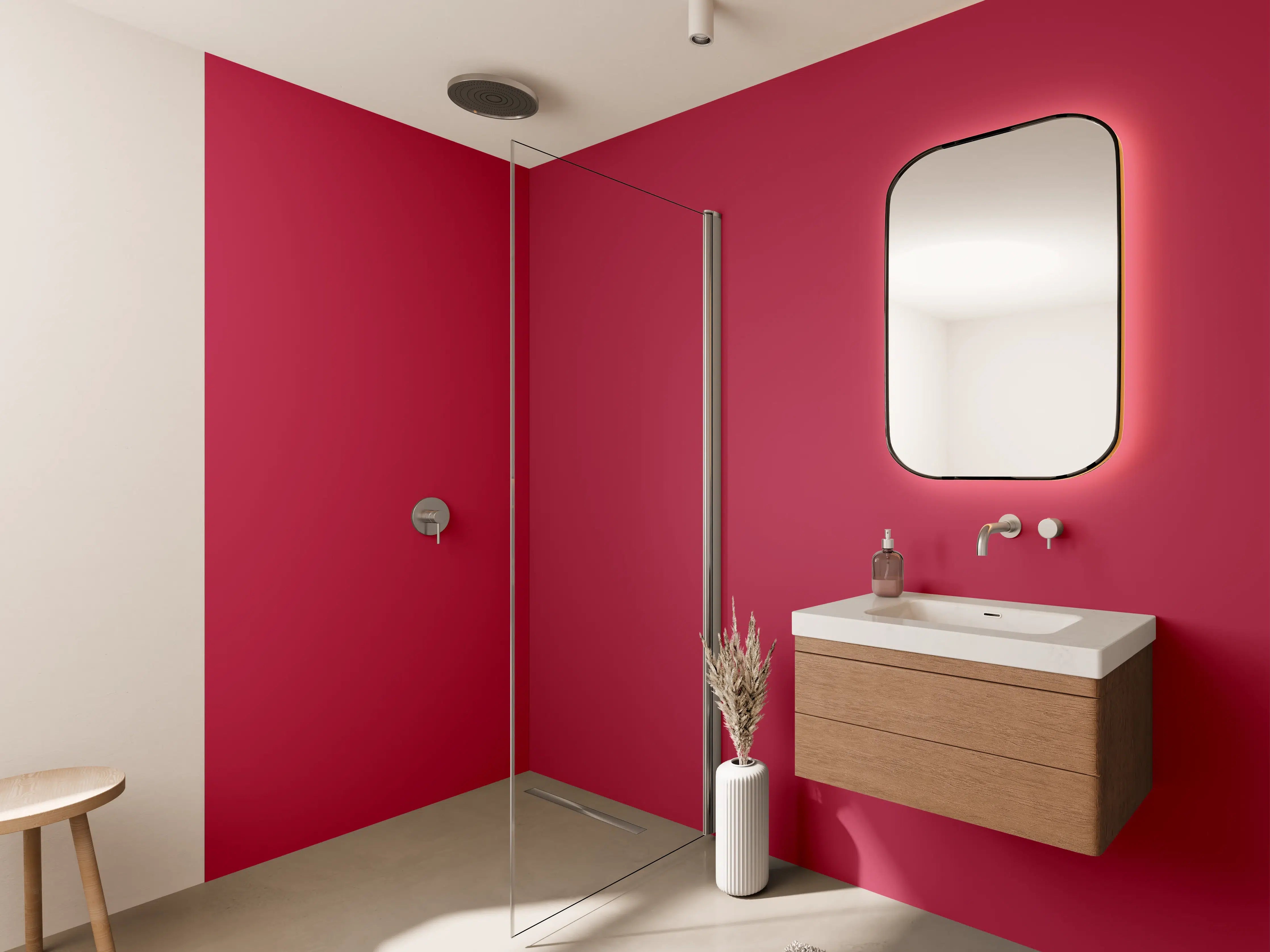 Wandverkleidung Bad - RAL 3027 (Himbeerrot)