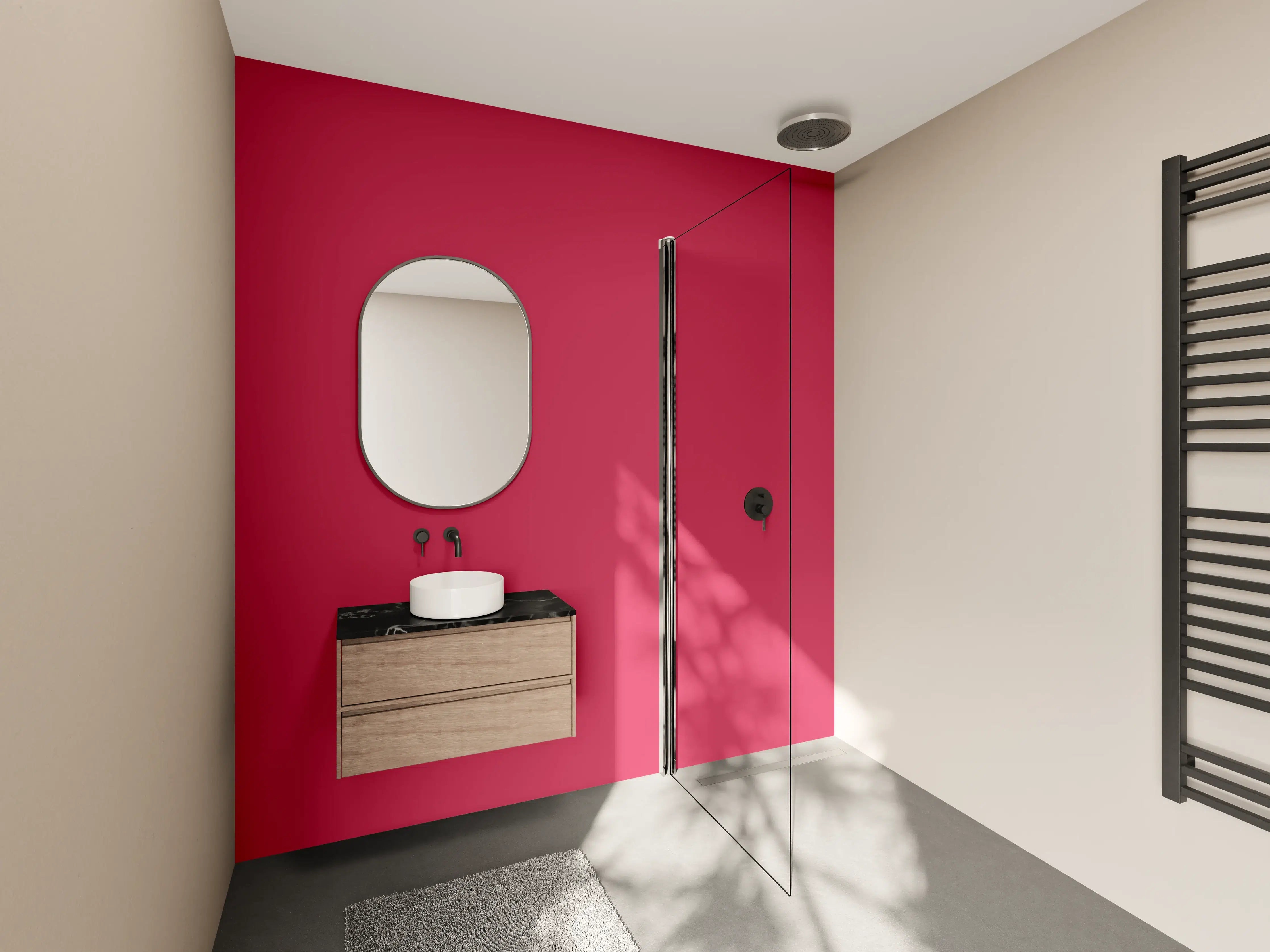 Wandverkleidung Bad - RAL 3027 (Himbeerrot)