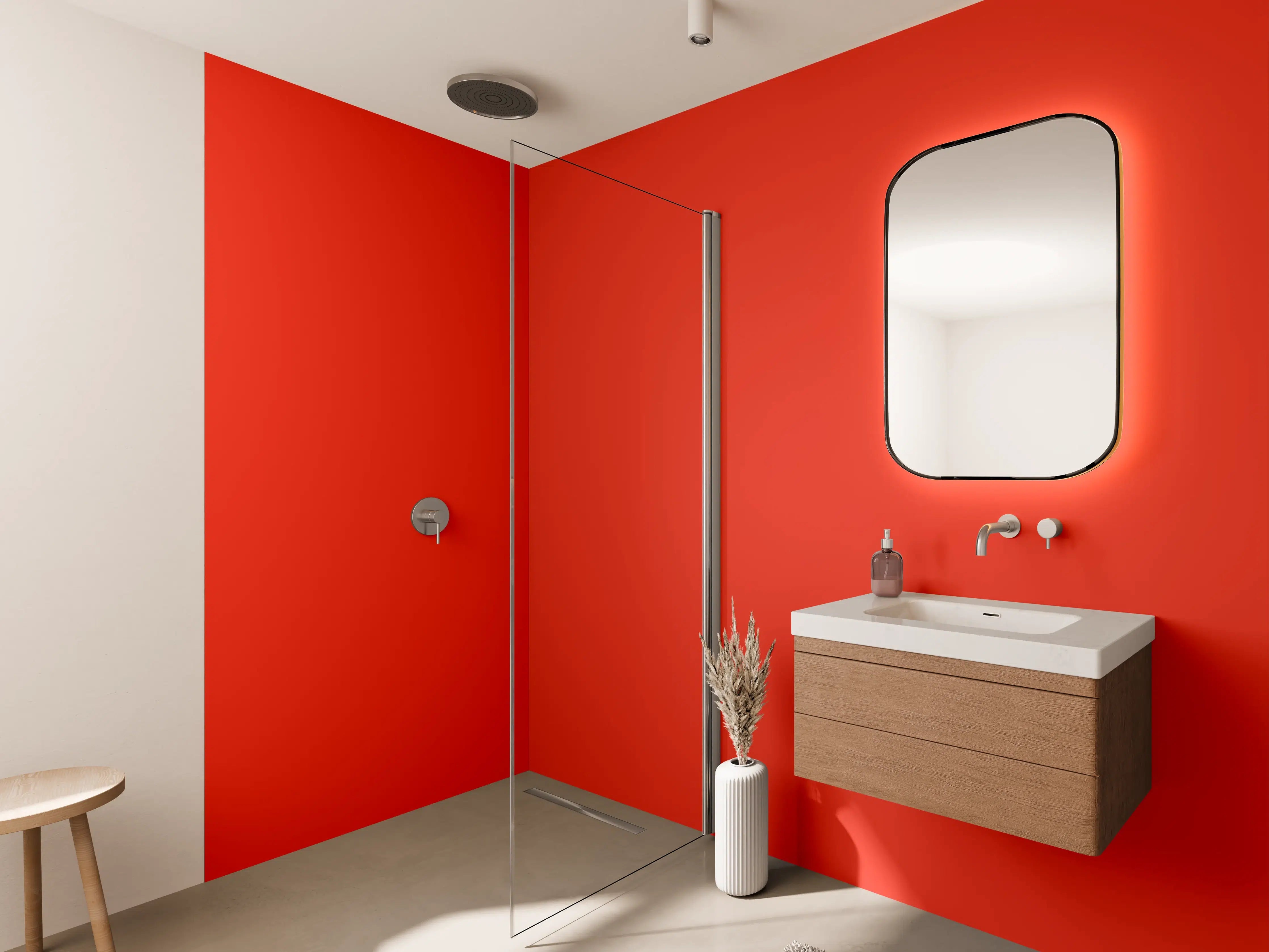 Wandverkleidung Bad - RAL 3028 (Reines Rot)