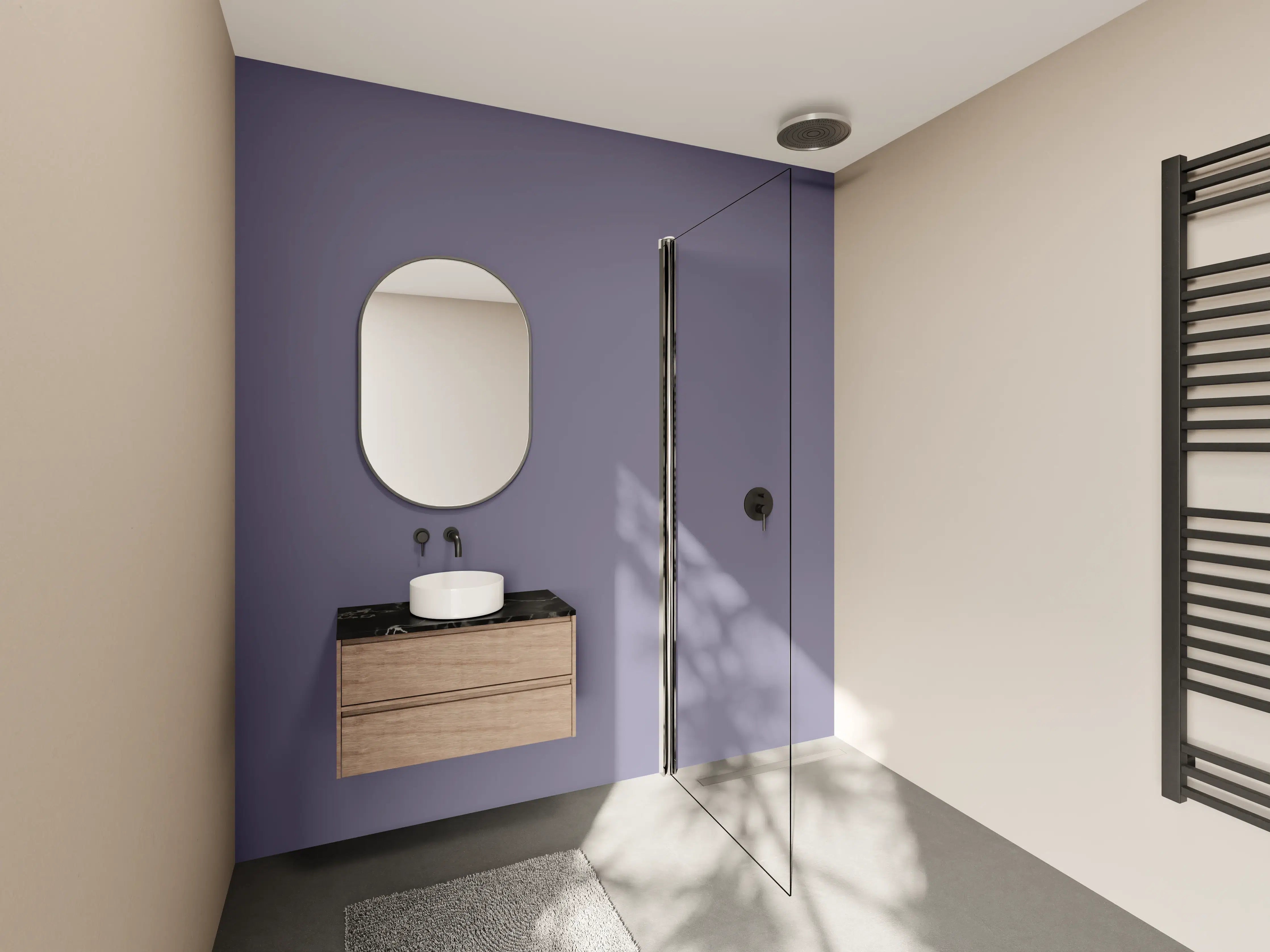 Wandverkleidung Bad - RAL 4012 (Perlbrombeere)