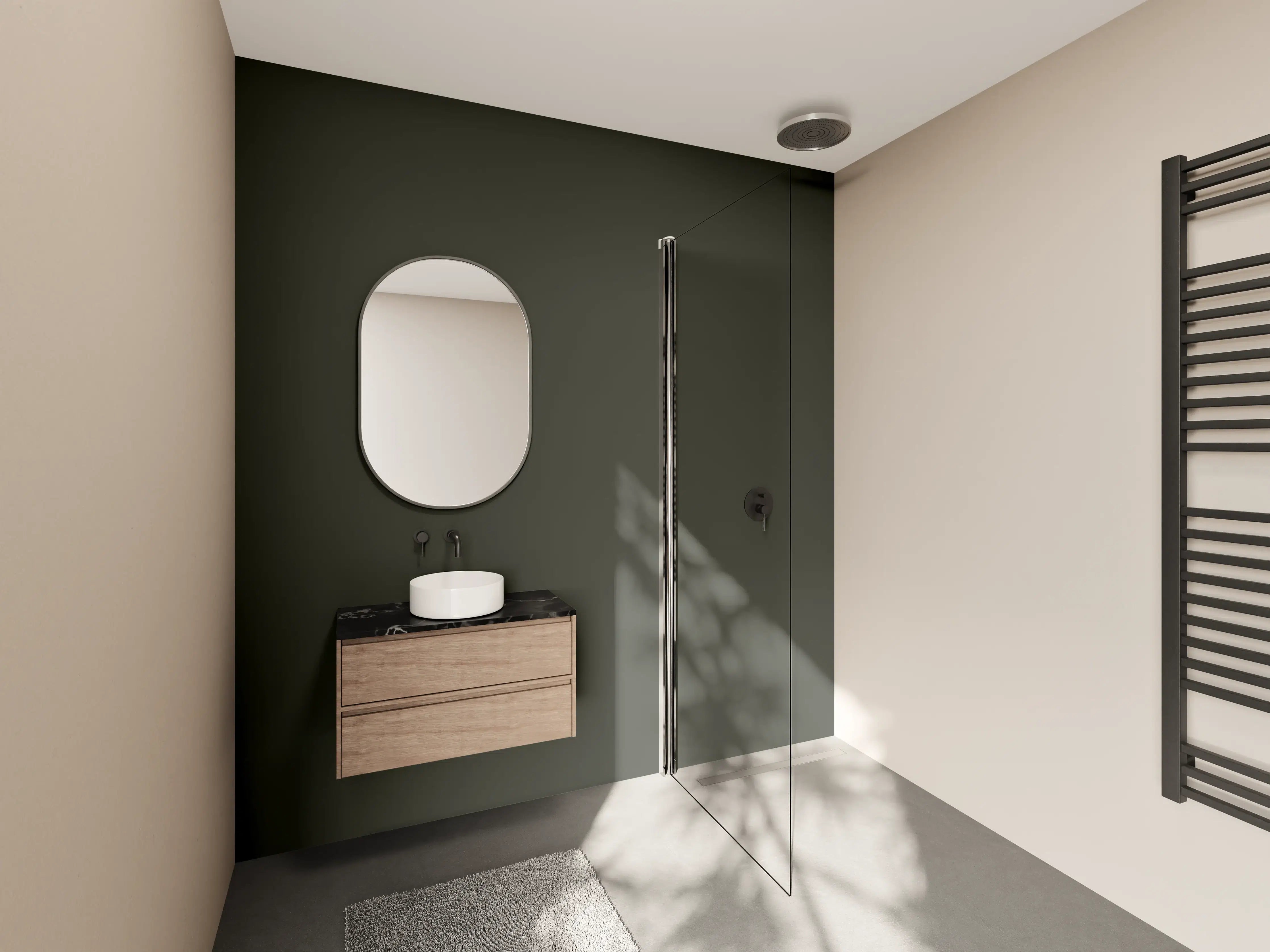 Wandverkleidung Bad - RAL 6008 (Braungrün)