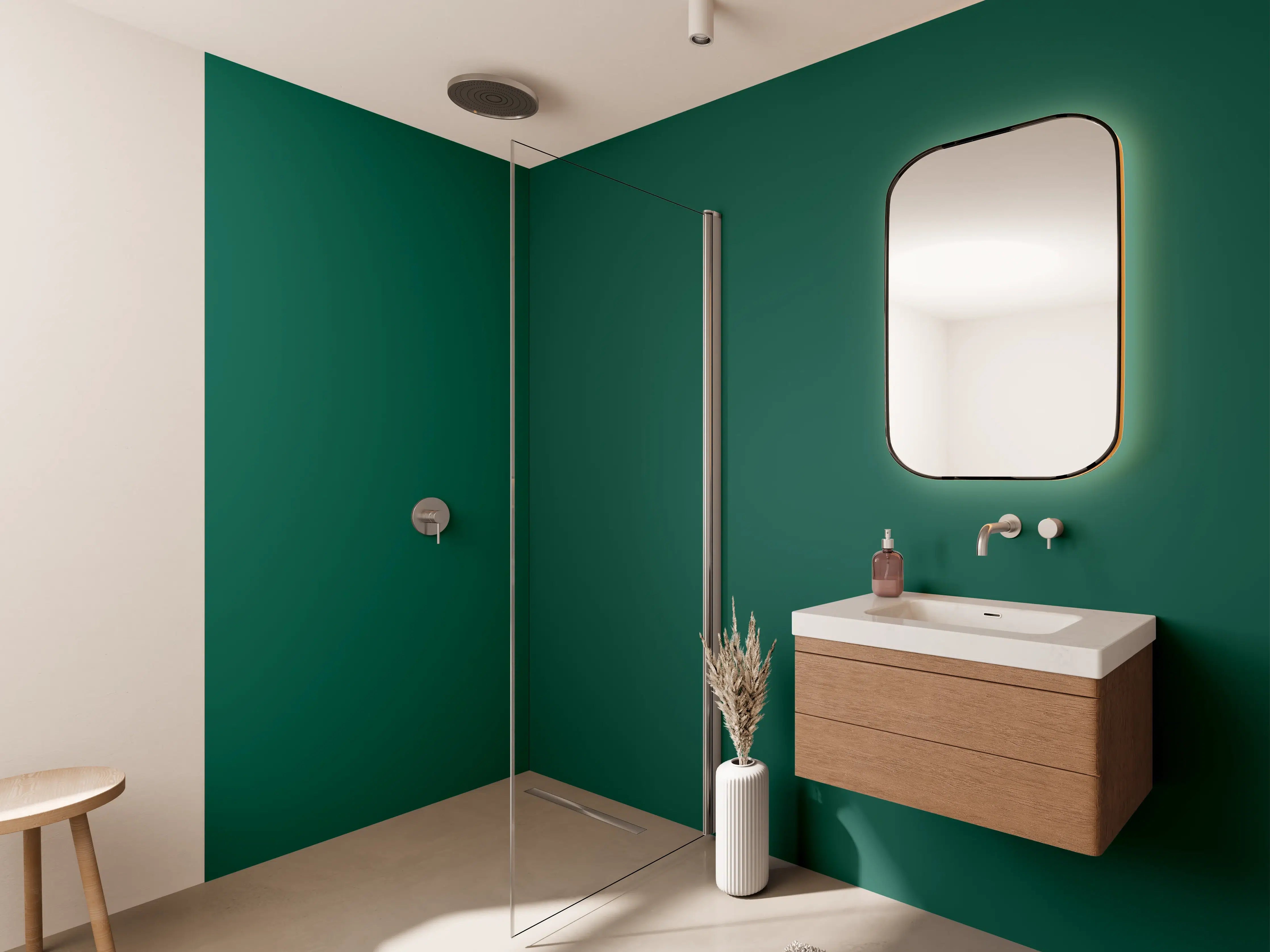 Wandverkleidung Bad - RAL 6036 (Perlopalgrün)