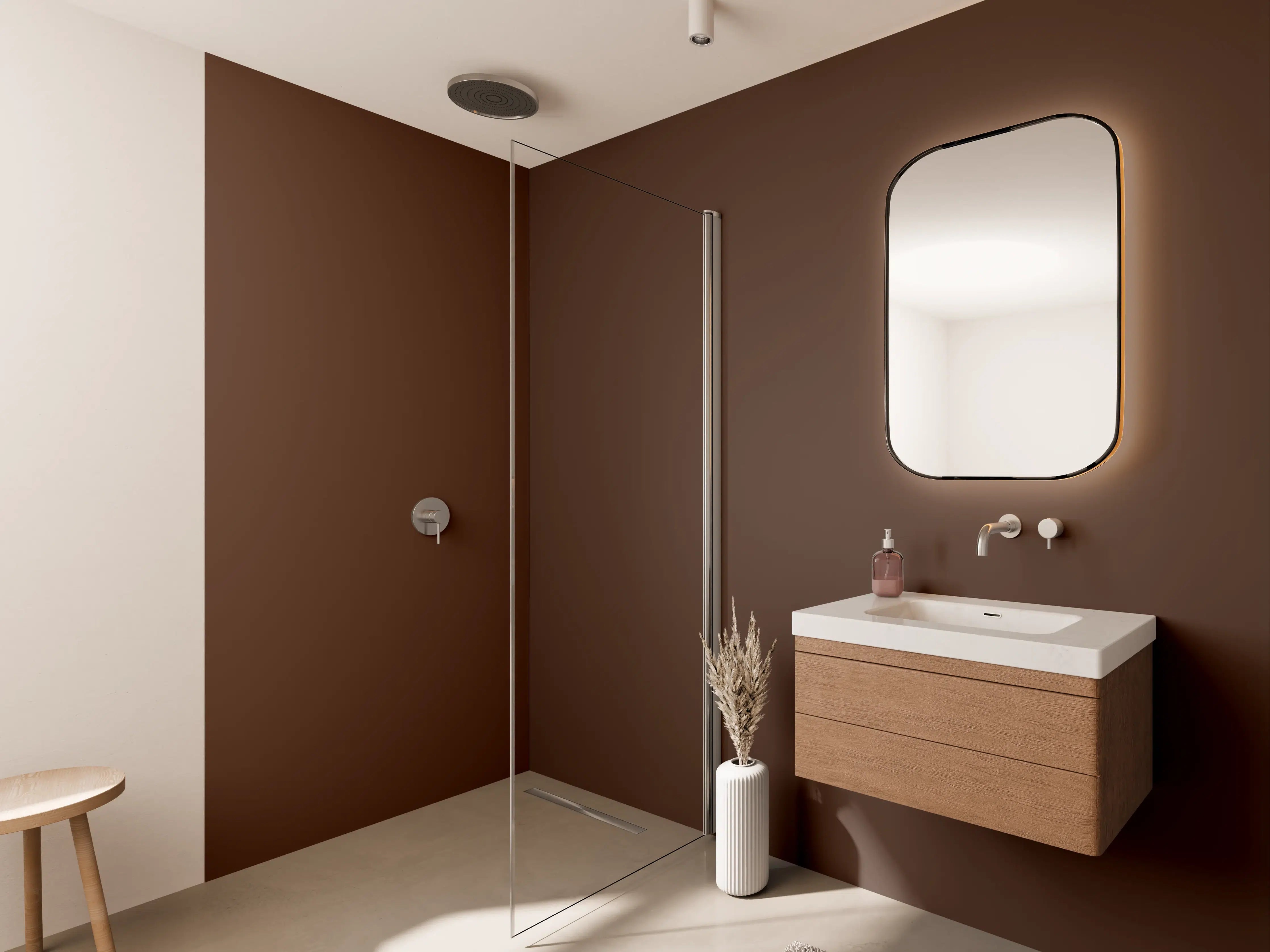 Wandverkleidung Bad - RAL 8011 (Nussbraun)