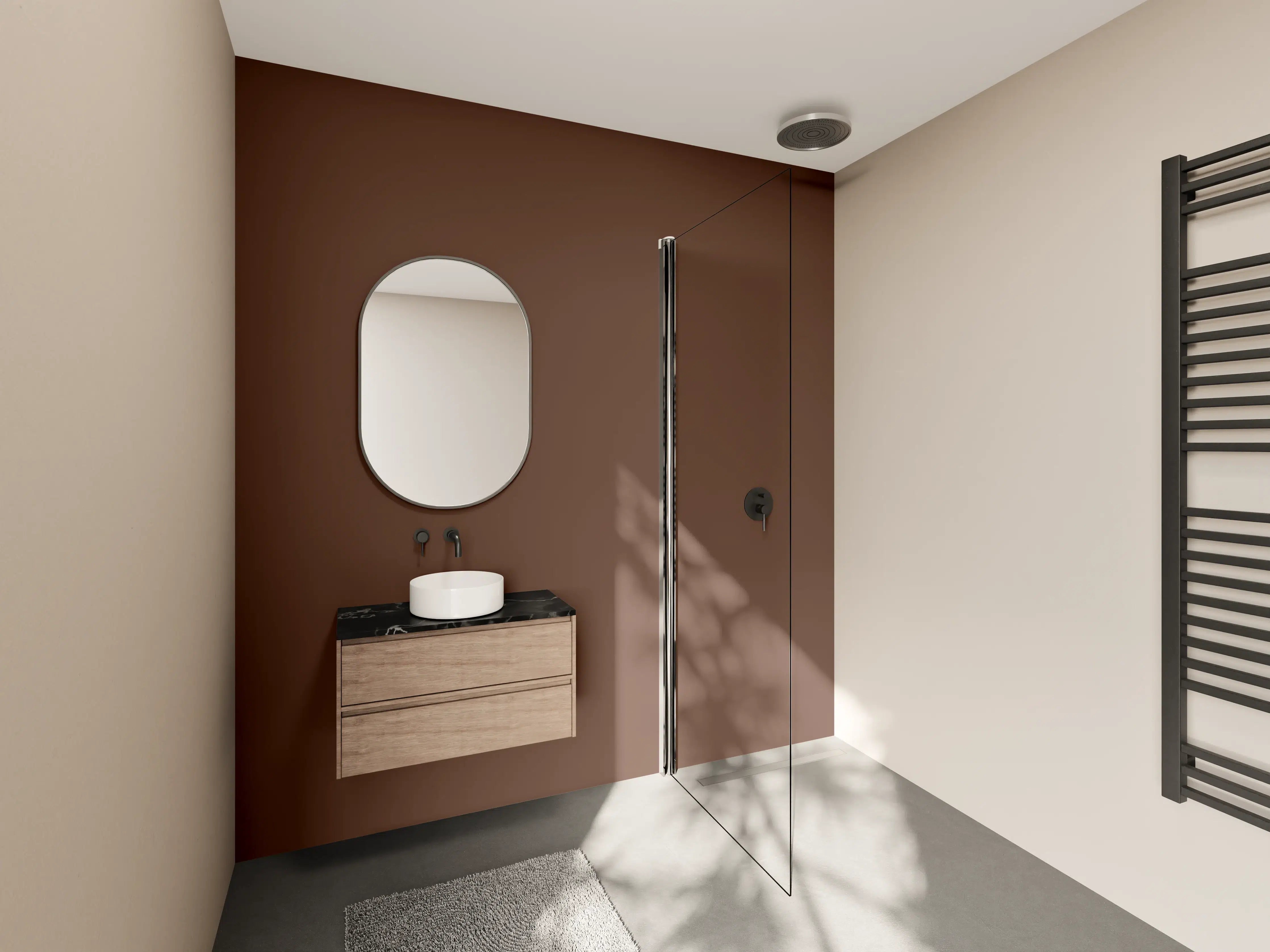 Wandverkleidung Bad - RAL 8011 (Nussbraun)