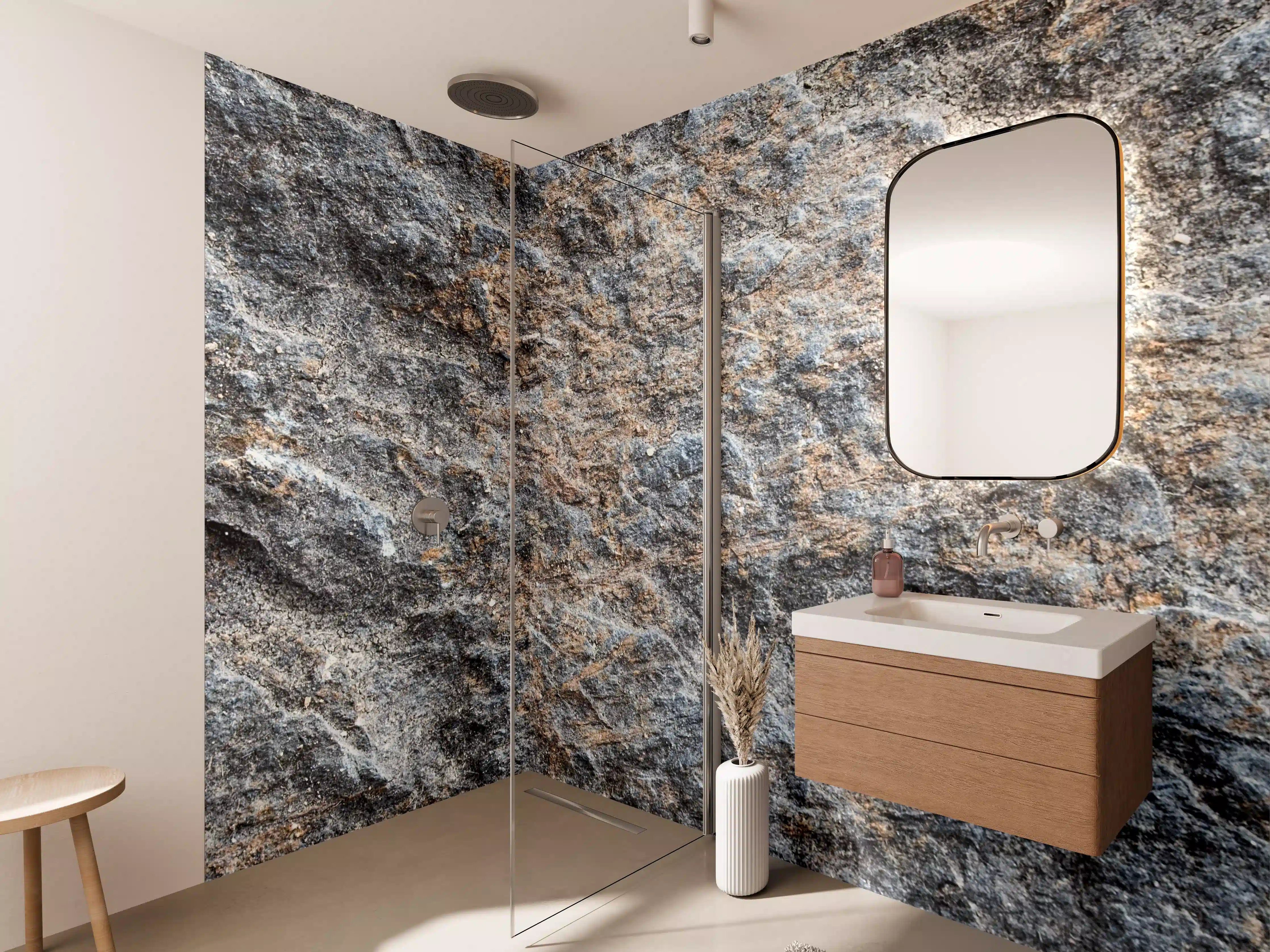 Wandverkleidung Bad - Raue Felsoberfläche in Grautönen