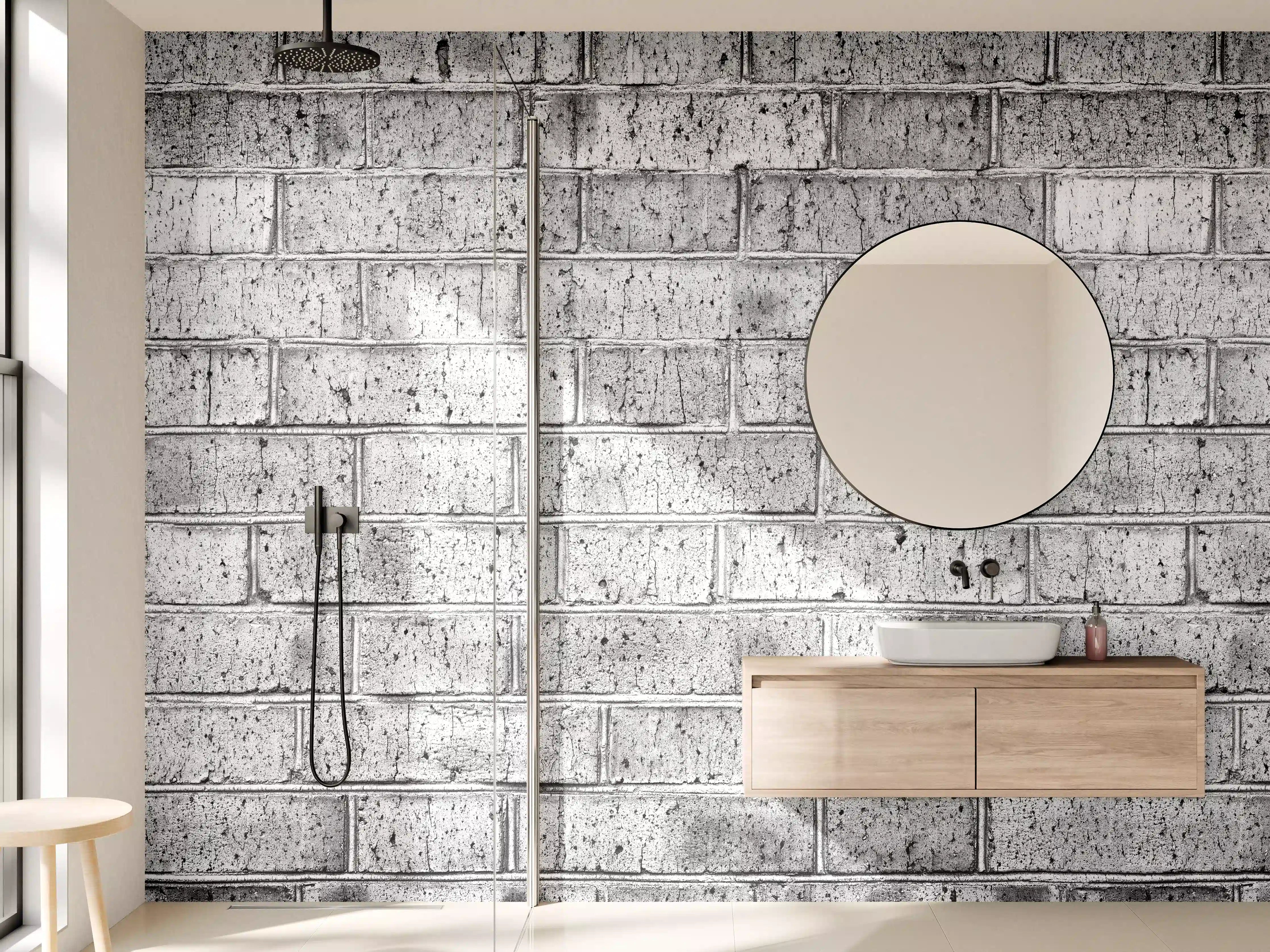 Wandverkleidung Bad - Raues hellgraues Mauerwerk