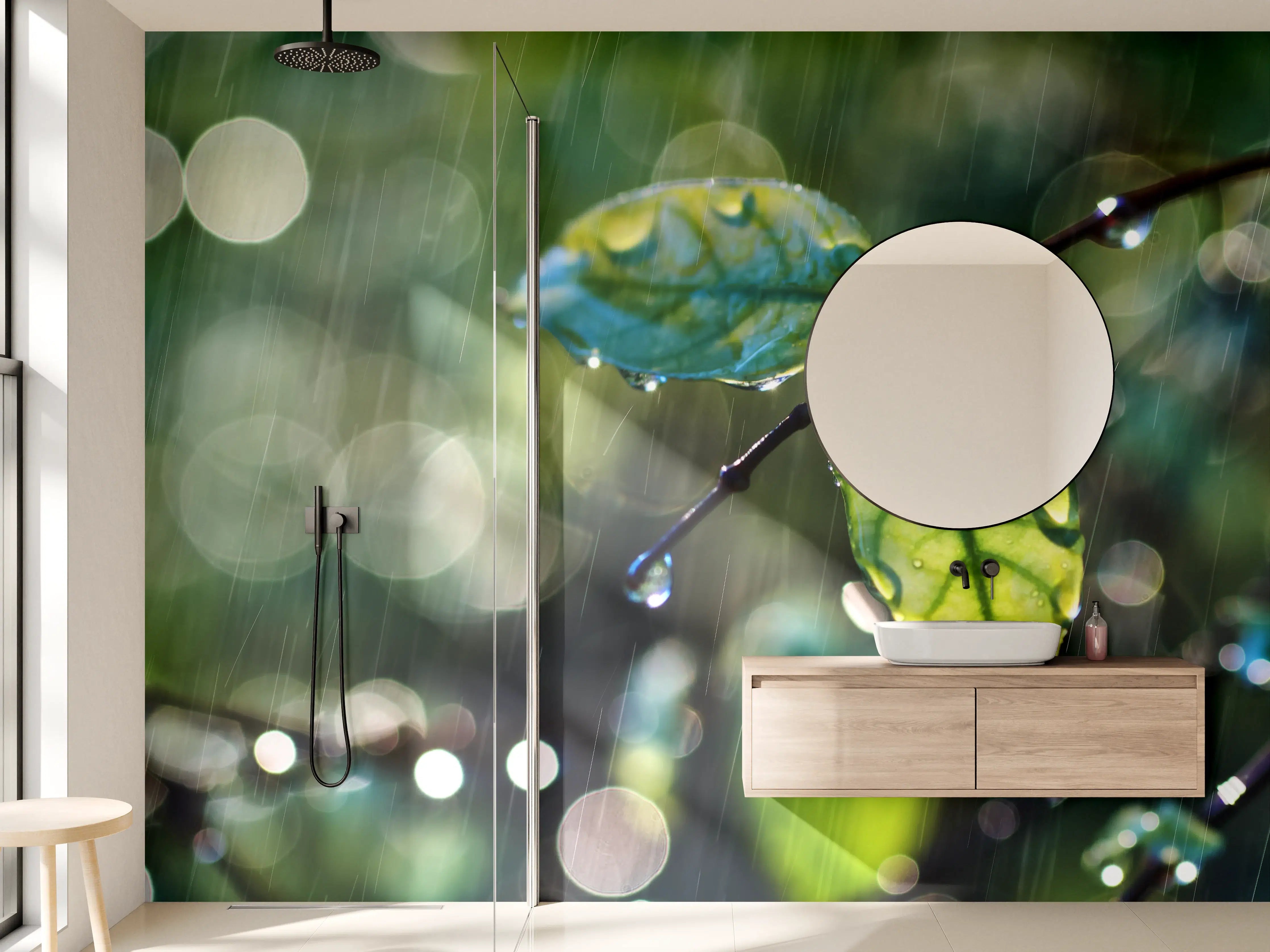 Wandverkleidung Bad - Regentropfen auf Blatt