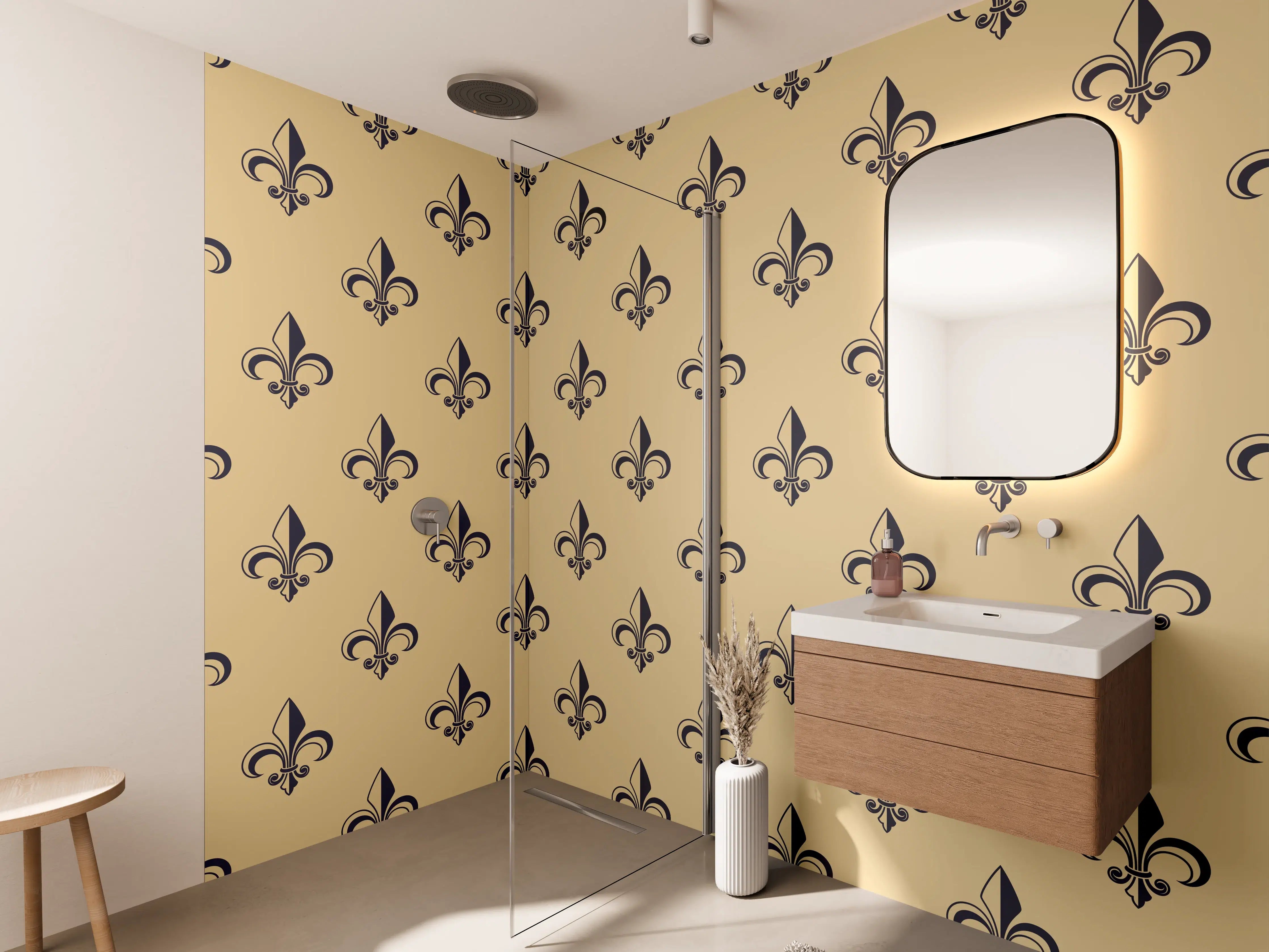 Wandverkleidung Bad - Retro-Muster Gold Braun