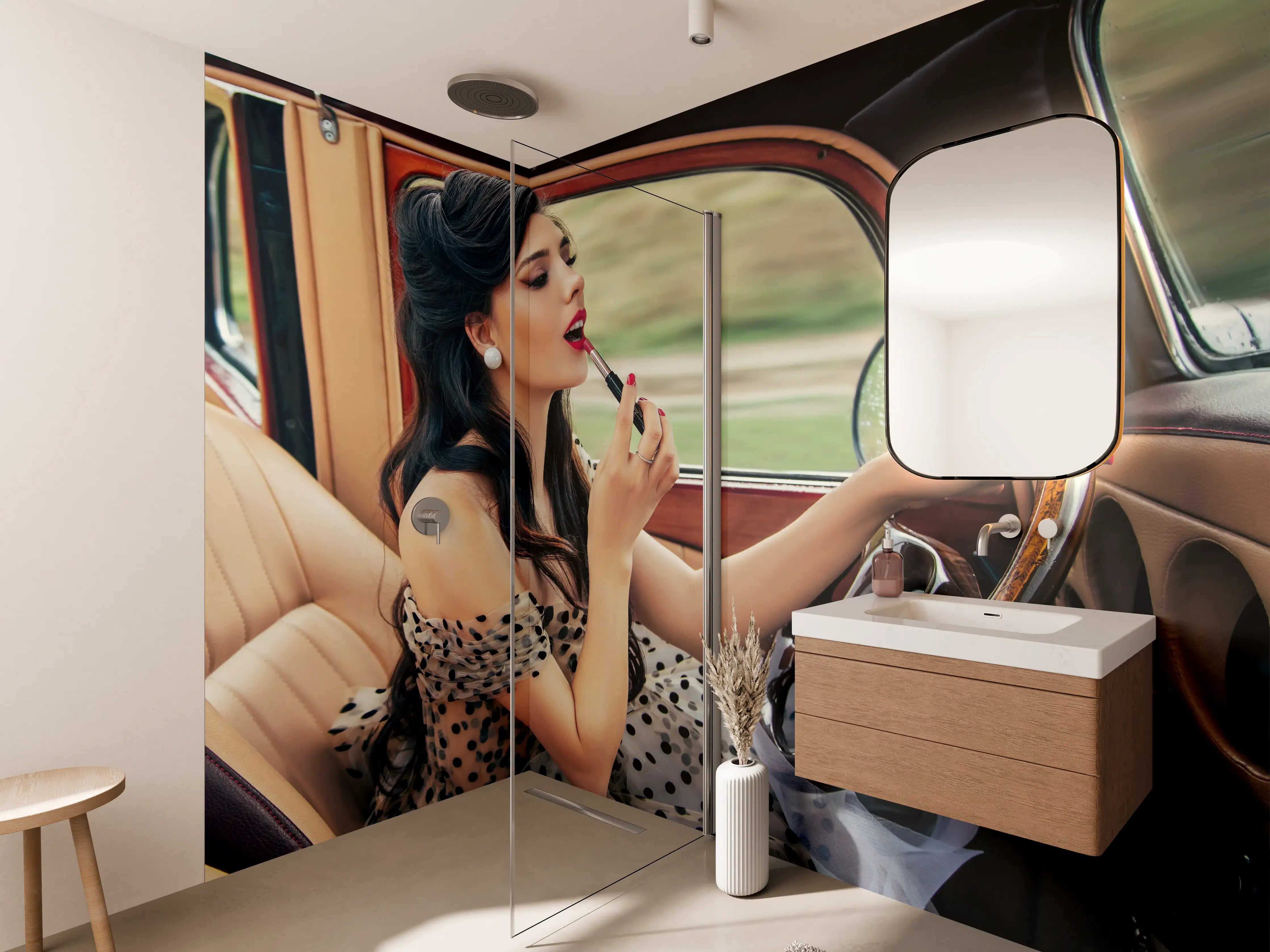 Wandverkleidung Bad - Retro-Pin-Up Auto-Makeup