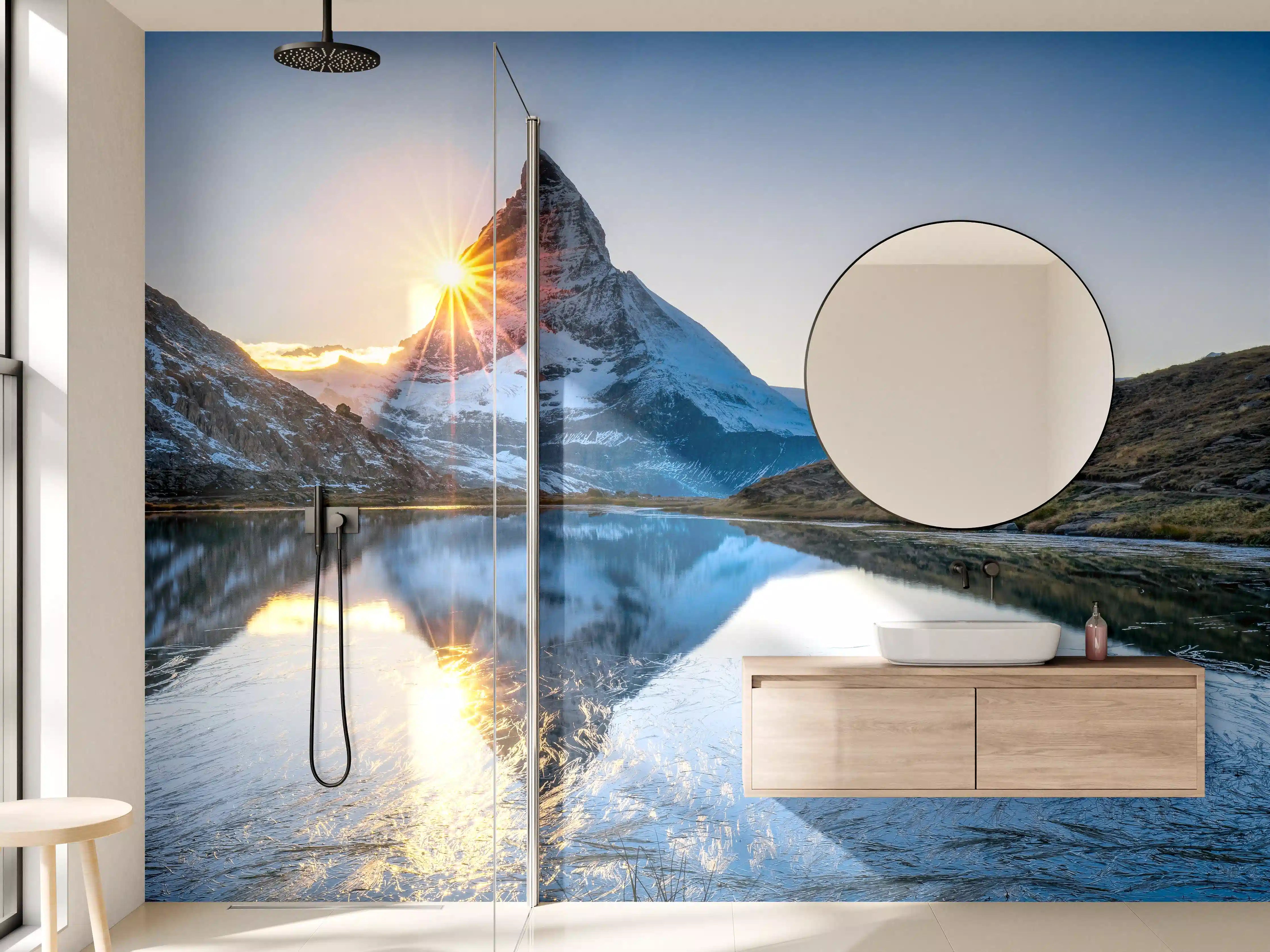 Wandverkleidung Bad - Riffelsee und Matterhorn in den Alpen