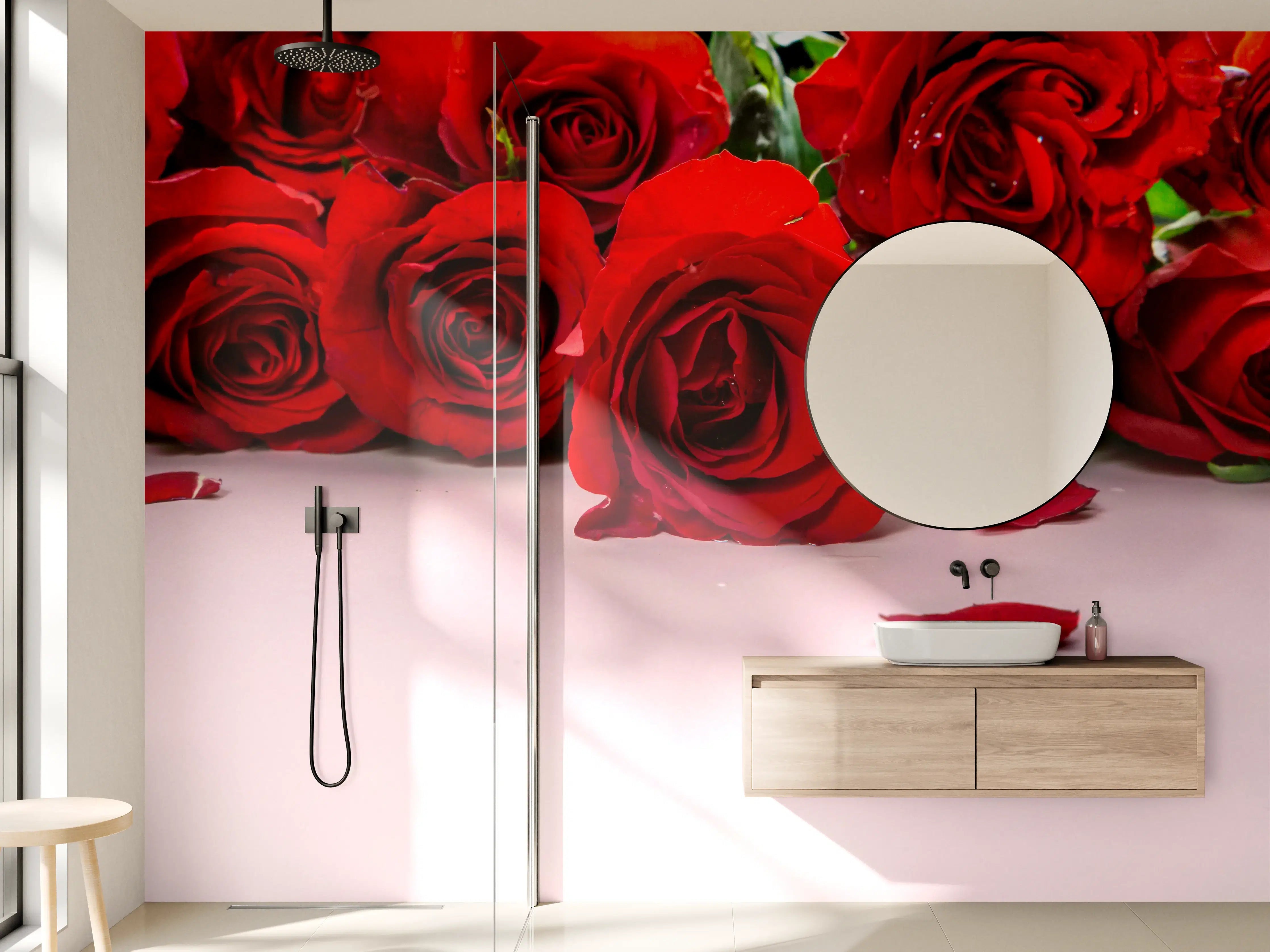 Wandverkleidung Bad - Roose im Vordergrund, klassische Eleganz