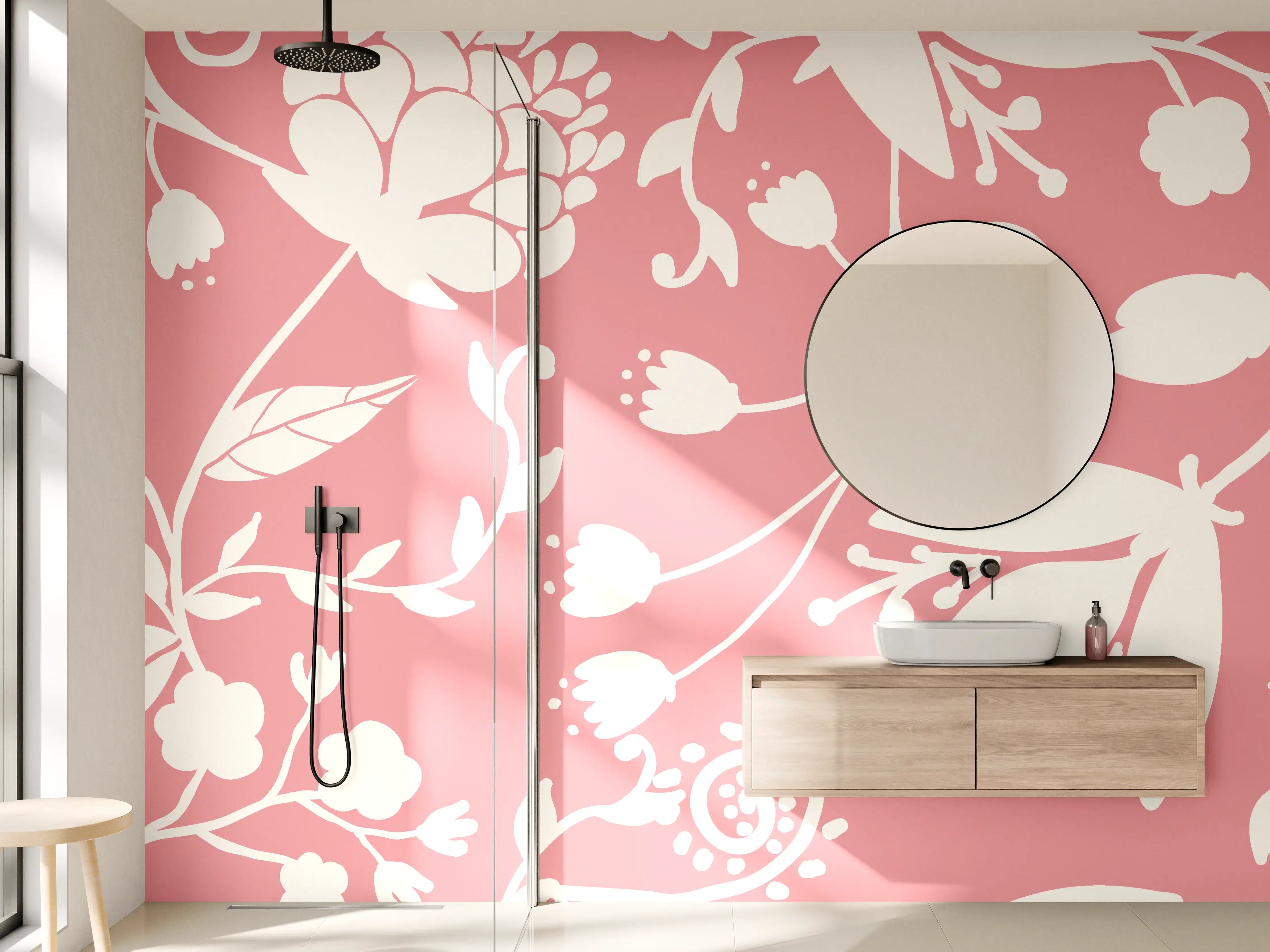 Wandverkleidung Bad - Rosa Blütenmuster Wanddesign