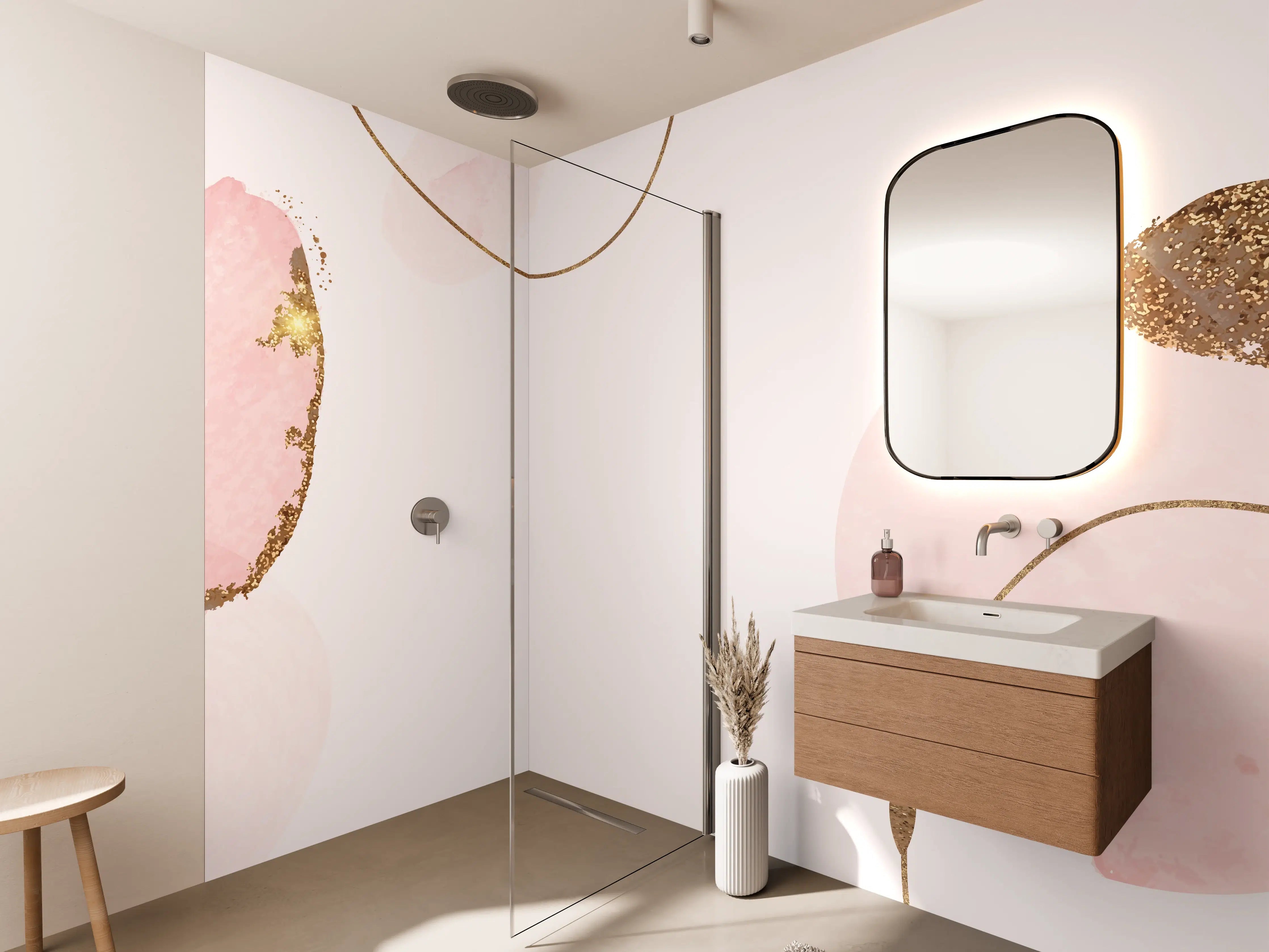 Wandverkleidung Bad - Rosa Gold Akzent Aquarell