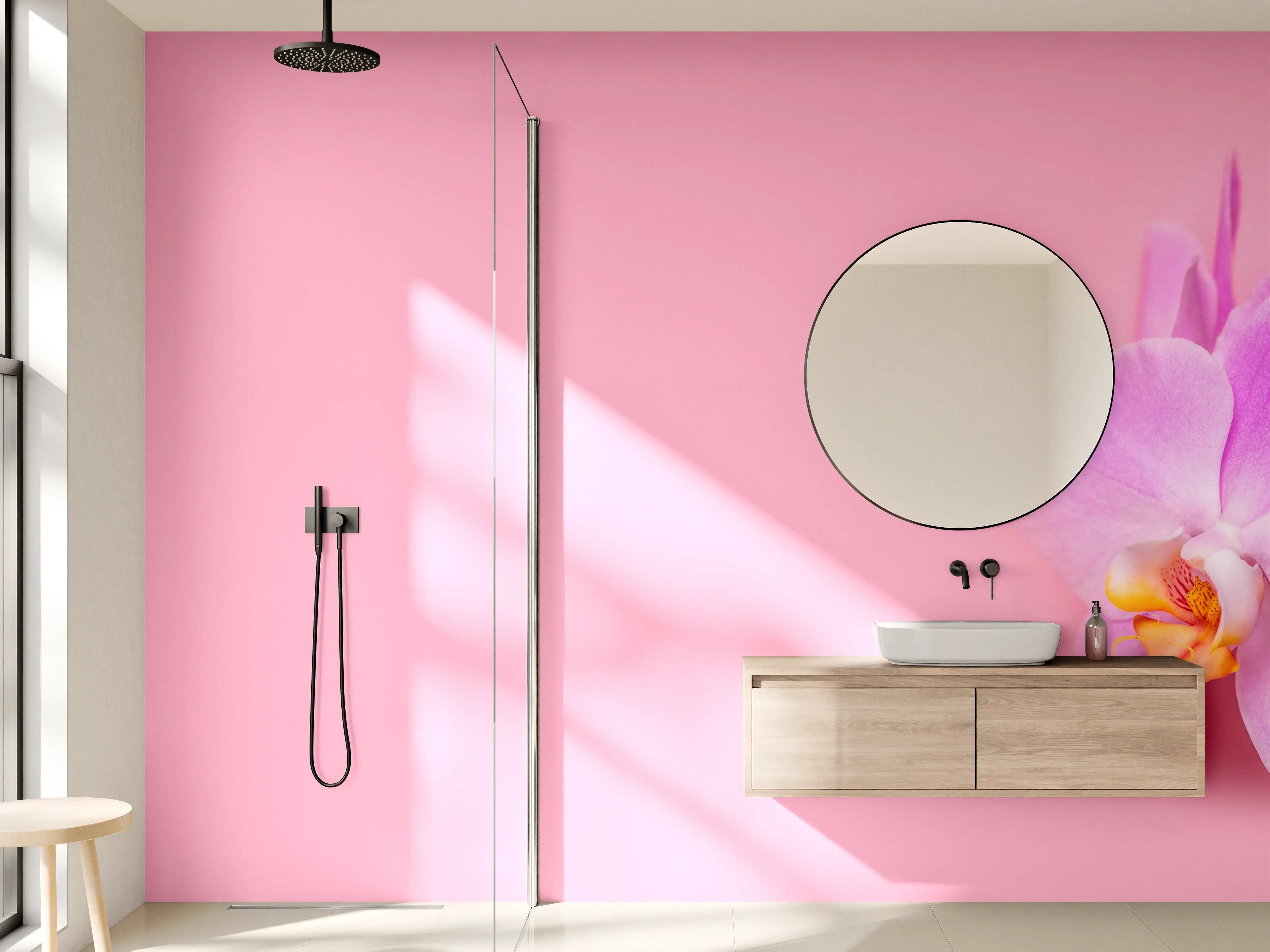 Wandverkleidung Bad - Rosa Orchideen auf Pink