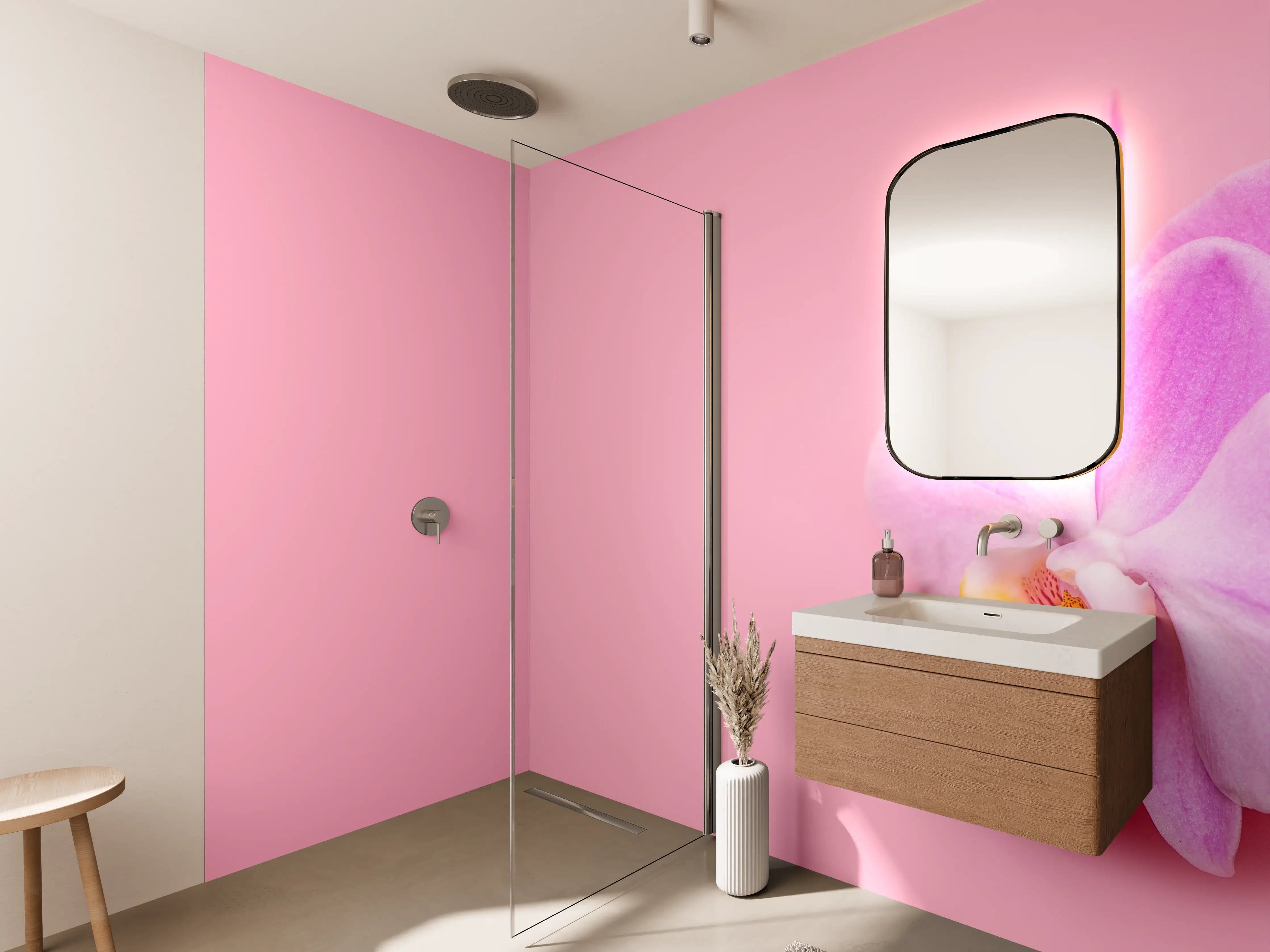 Wandverkleidung Bad - Rosa Orchideen auf Pink