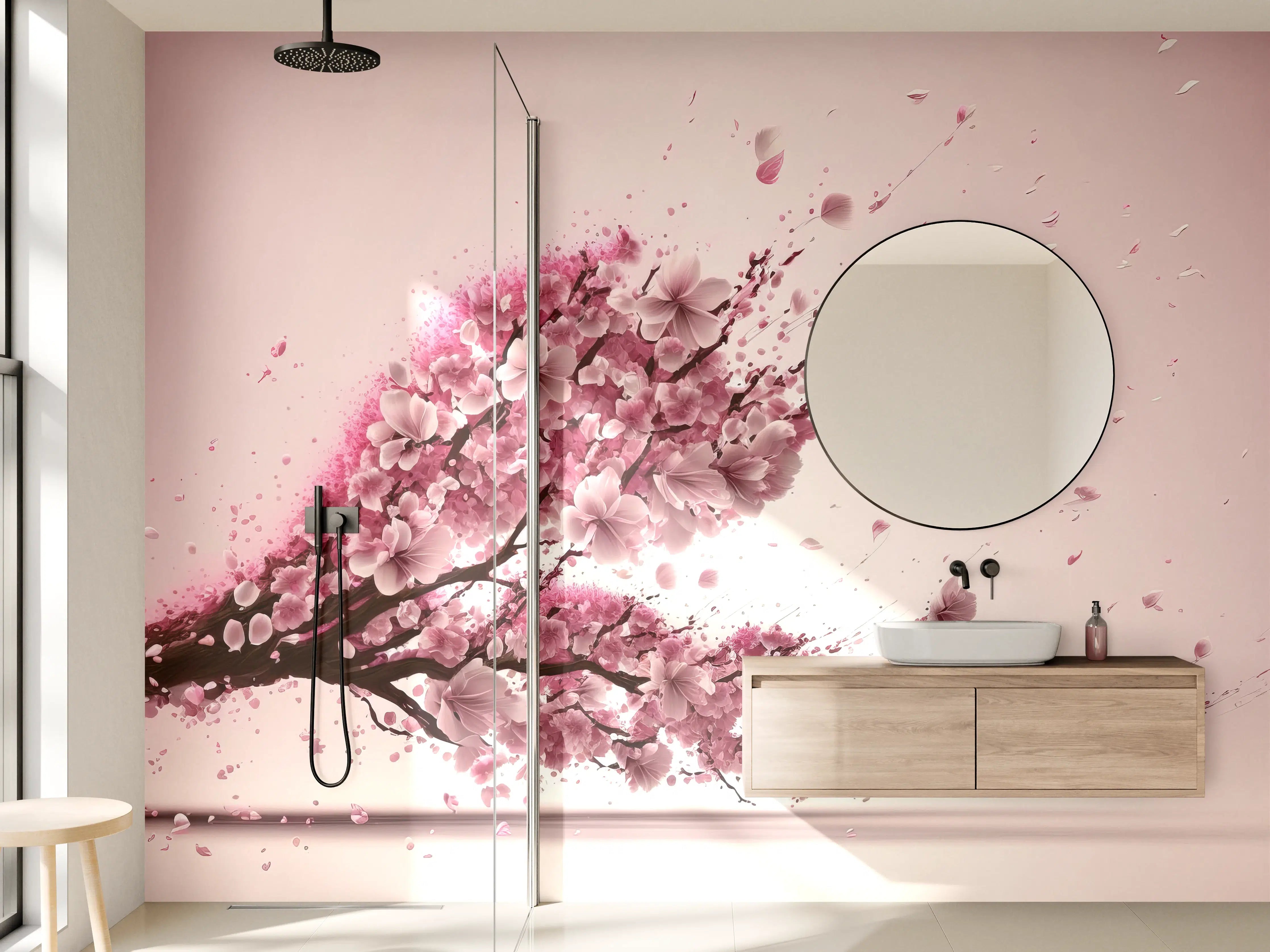 Wandverkleidung Bad - Rosa Sakura Kirschblütenzweig