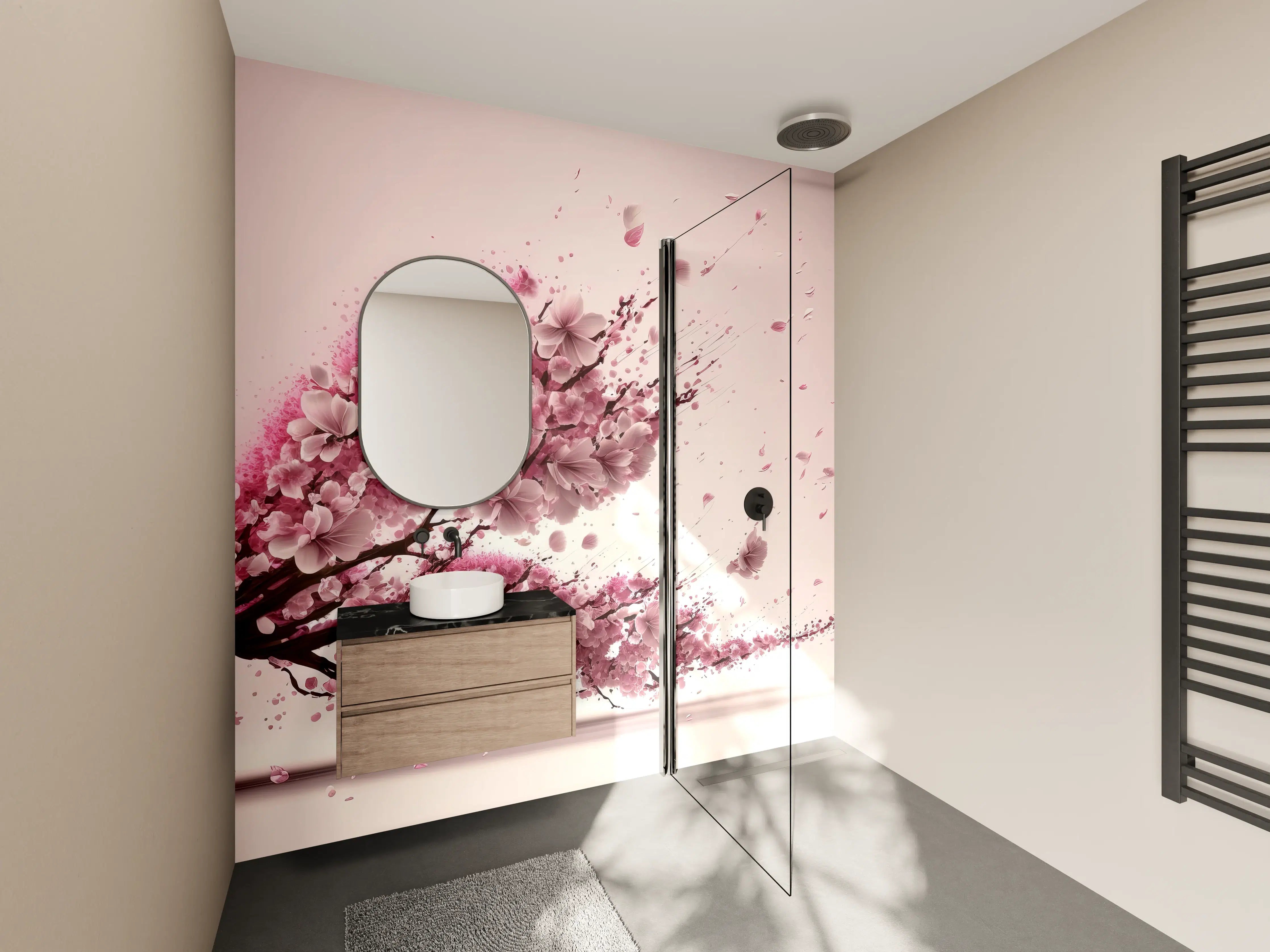 Wandverkleidung Bad - Rosa Sakura Kirschblütenzweig