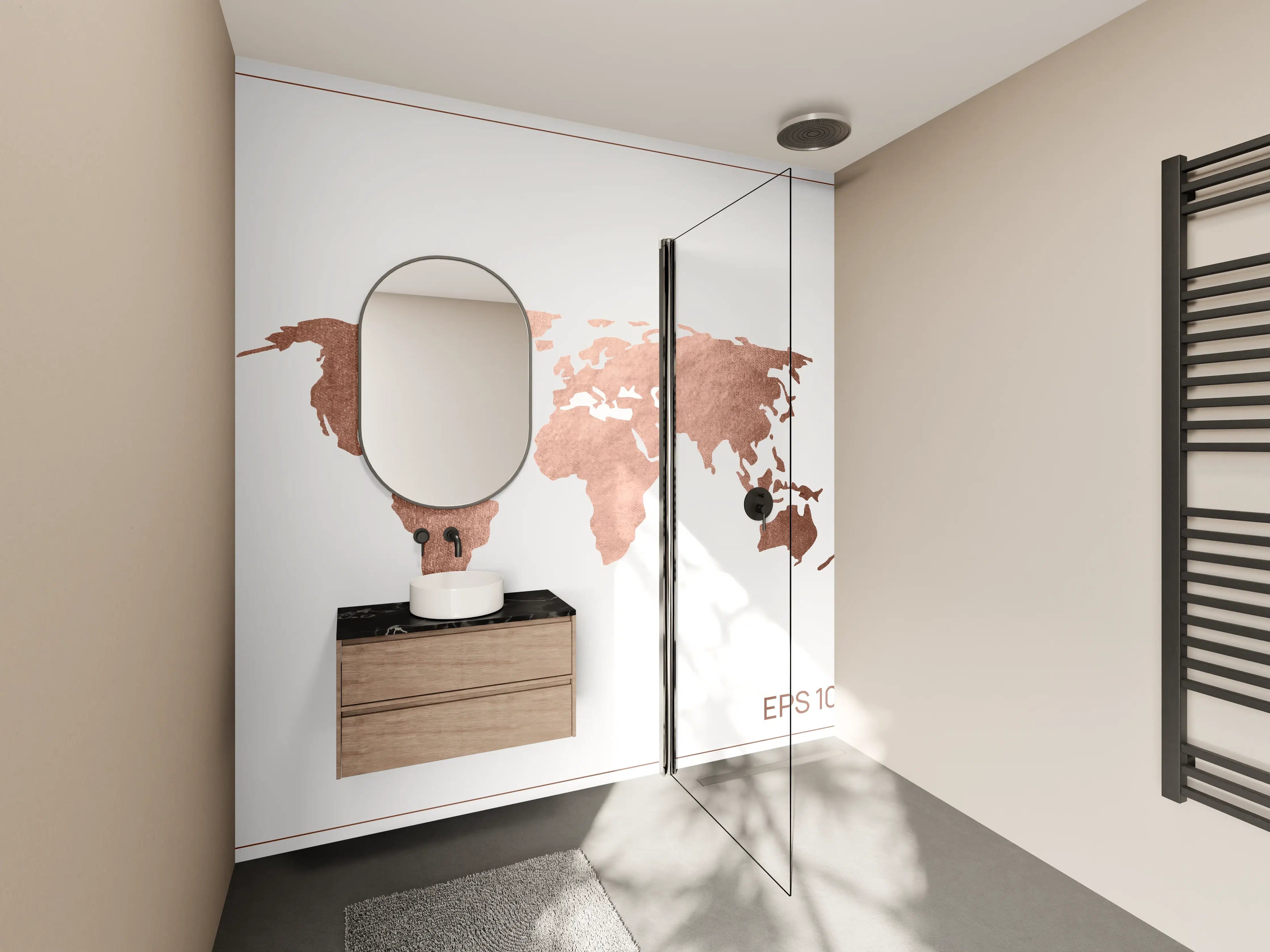 Wandverkleidung Bad - Roségold-Farbene Weltkarte EPS