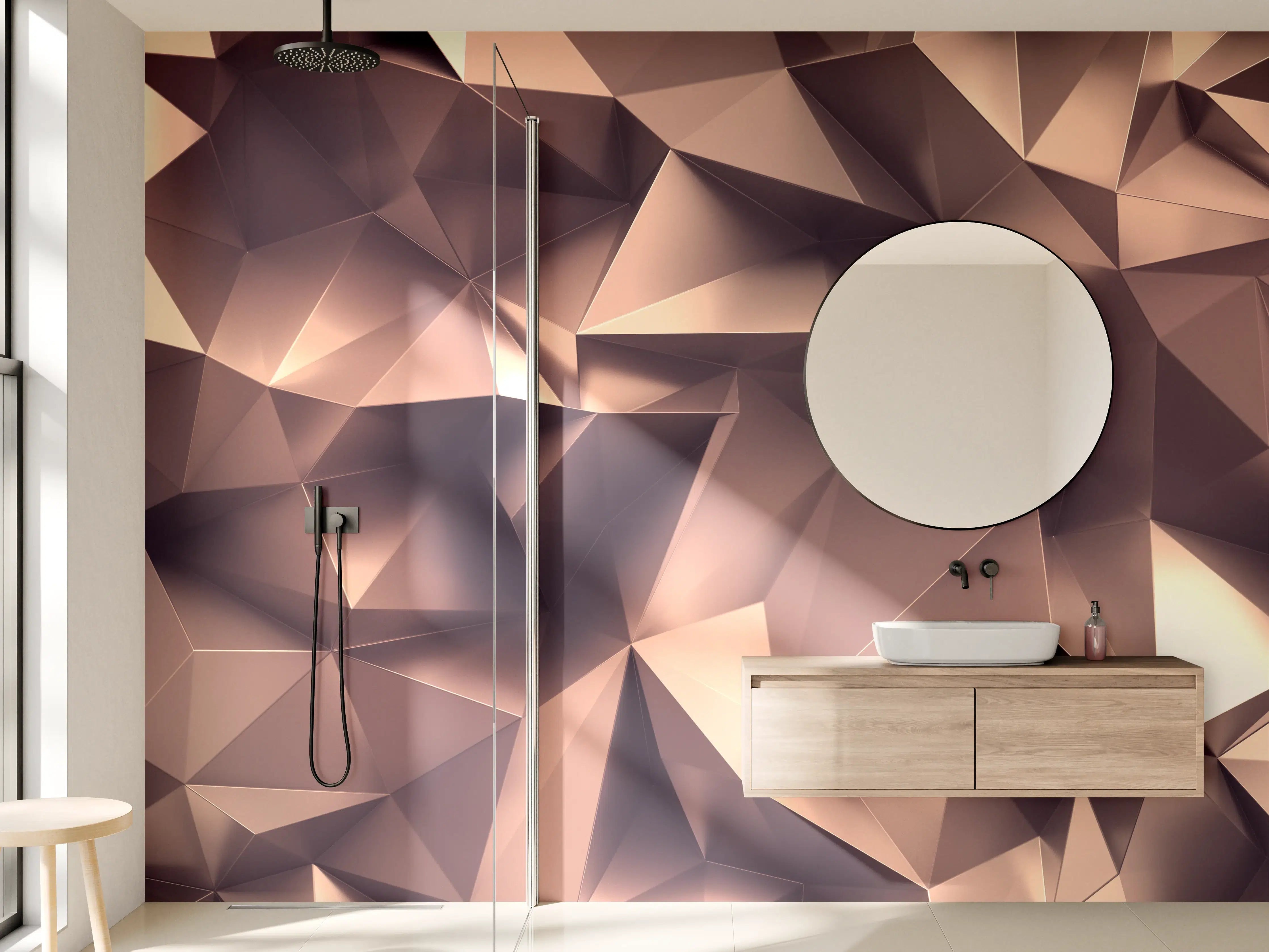 Wandverkleidung Bad - Roségold Kristall-Polygon-Hintergrund