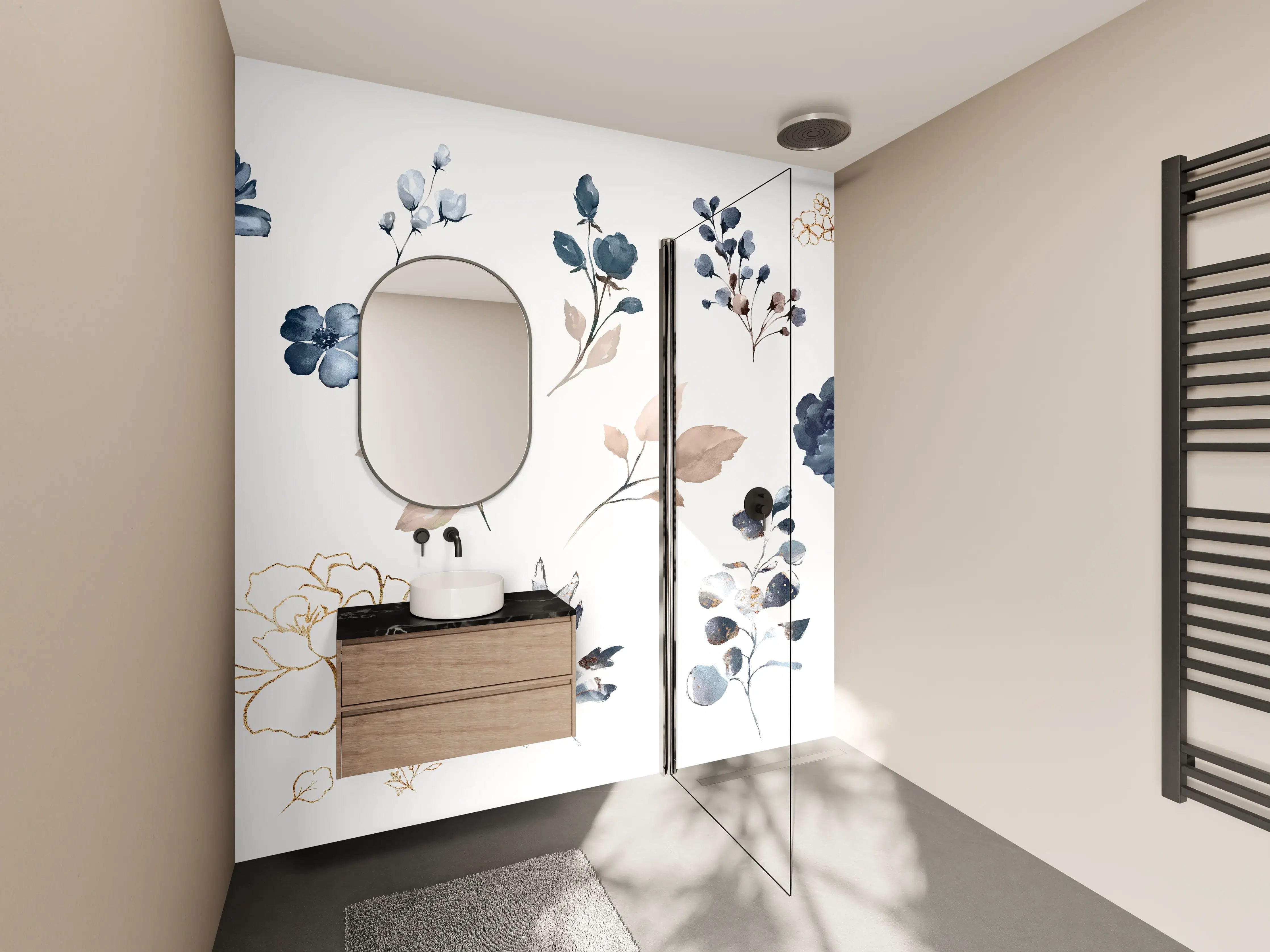 Wandverkleidung Bad - Rosen im Aquarell-Design