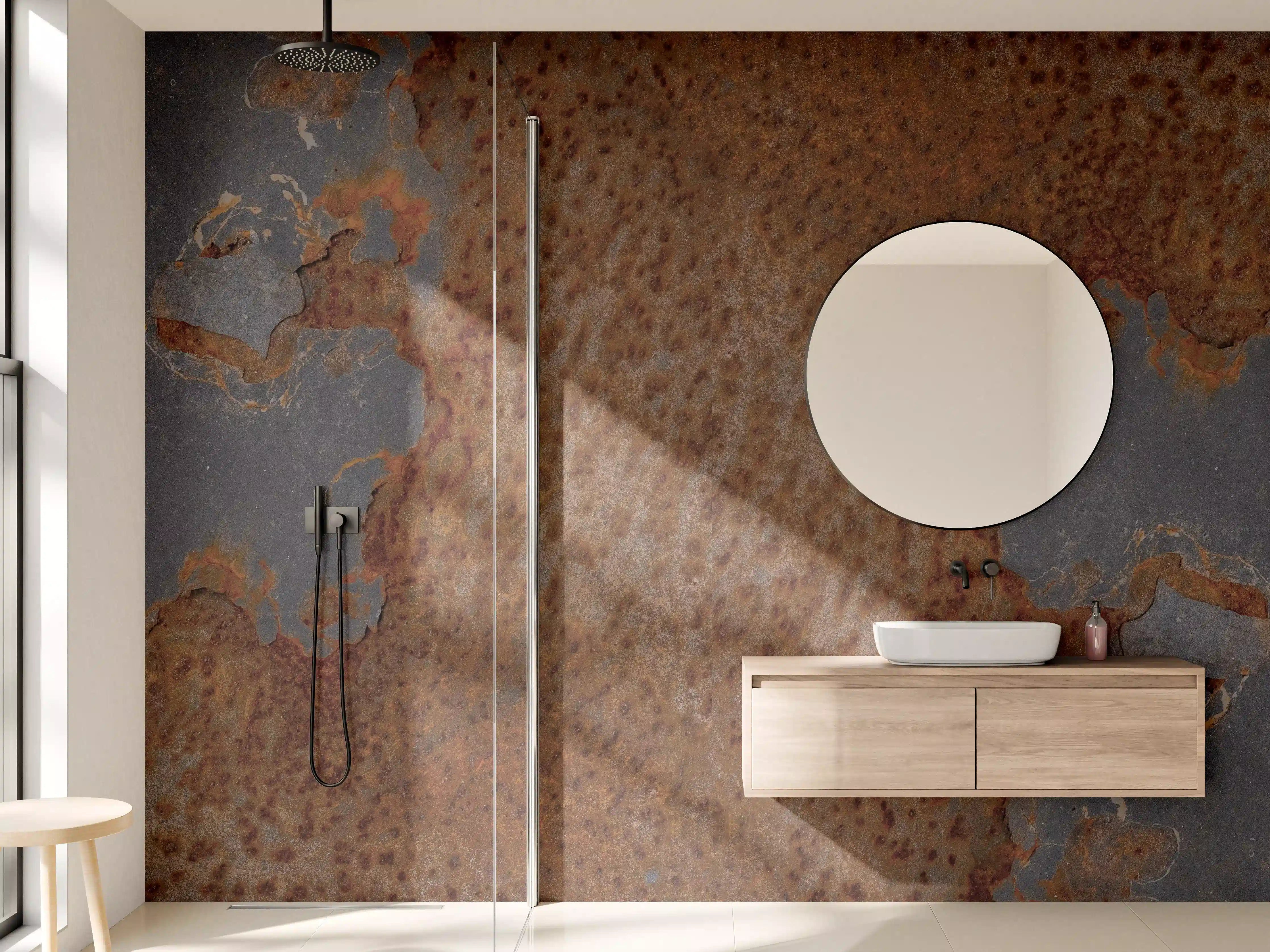 Wandverkleidung Bad - Rostiges Metall im Grunge-Stil